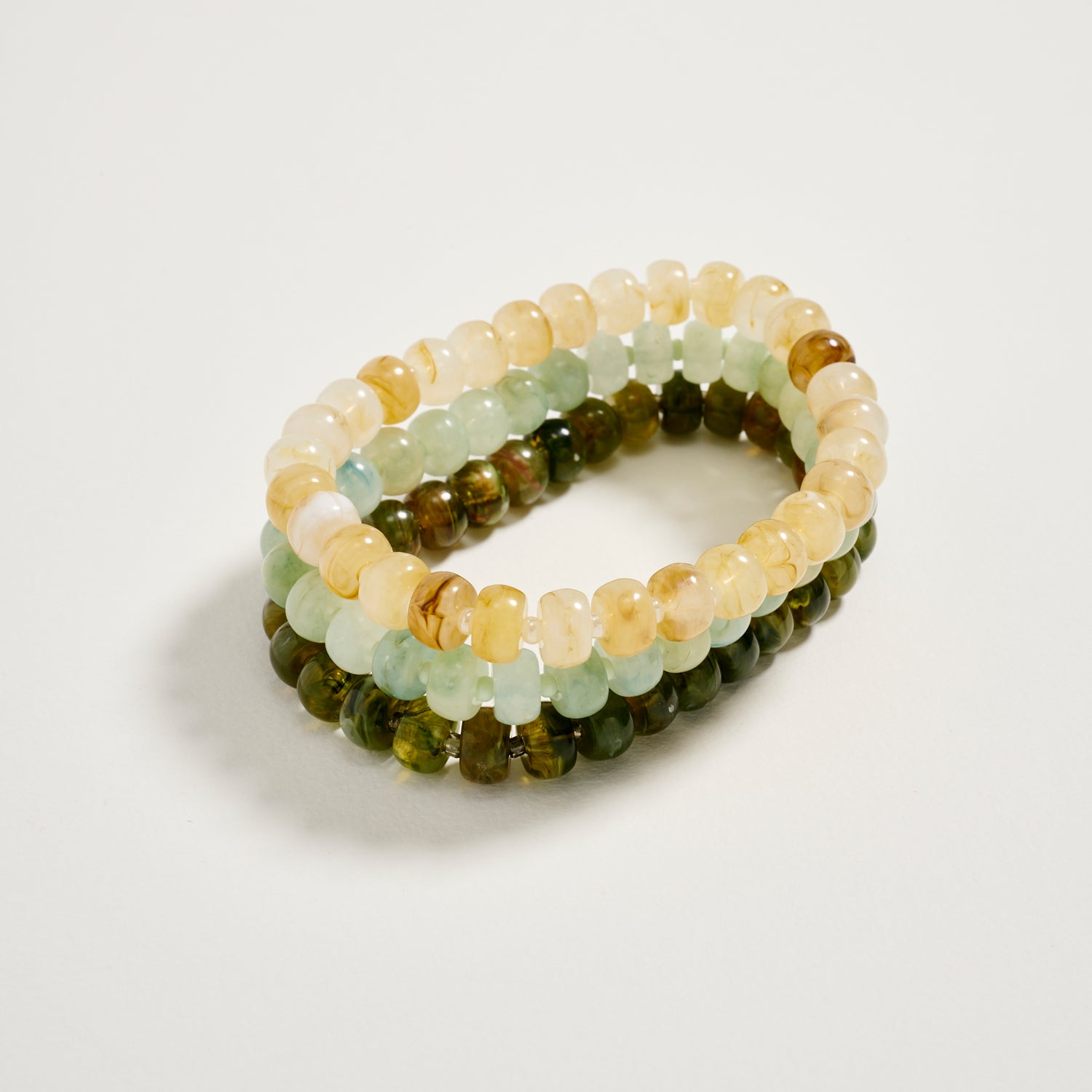 Triple Stack Stretch Bead Bracelet Set – Tumbled Stone Look Disc Beads, Colorful Layered Elastic Bracelets for Women - Frem