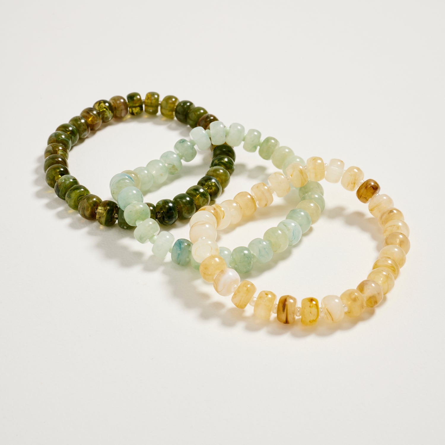 Triple Stack Stretch Bead Bracelet Set – Tumbled Stone Look Disc Beads, Colorful Layered Elastic Bracelets for Women - Frem