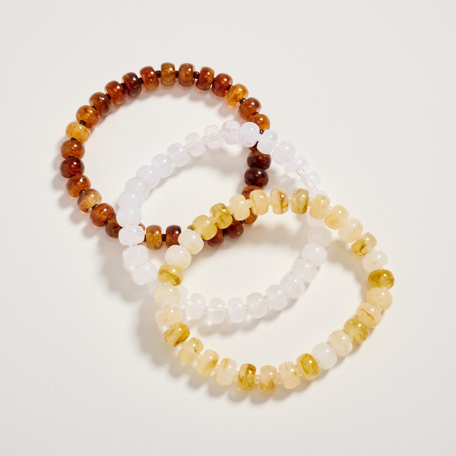 Triple Stack Stretch Bead Bracelet Set – Tumbled Stone Look Disc Beads, Colorful Layered Elastic Bracelets for Women - Frem