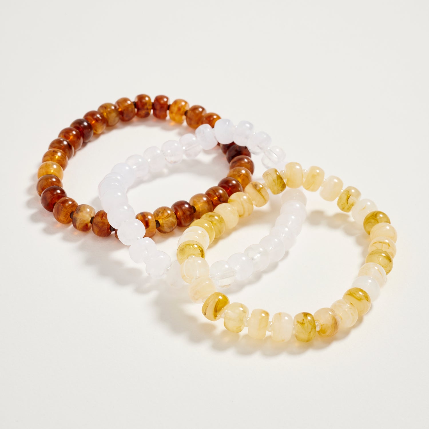 Triple Stack Stretch Bead Bracelet Set – Tumbled Stone Look Disc Beads, Colorful Layered Elastic Bracelets for Women - Frem