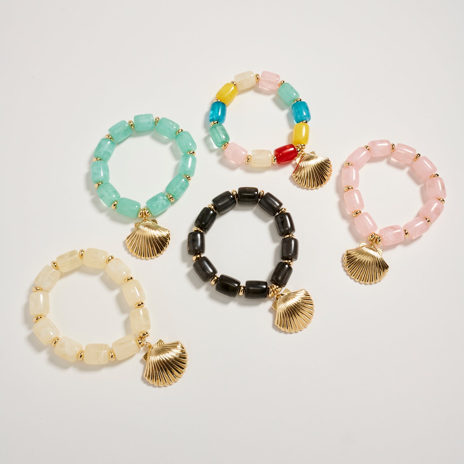 Gold Seashell Charm Beaded Bracelet – Colorful Stretch Bracelet for Women, Summer Beach Jewelry - Frem