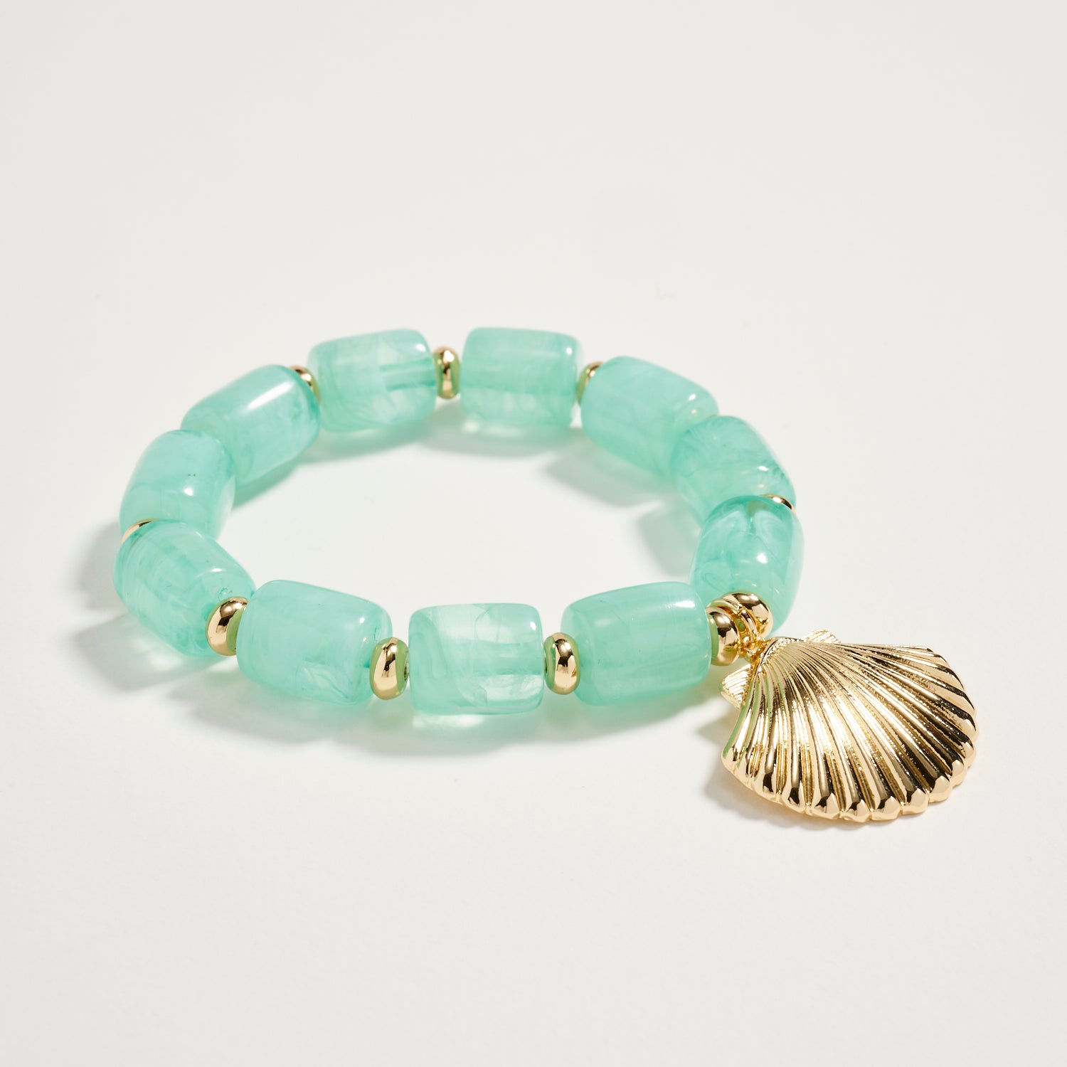 Gold Seashell Charm Beaded Bracelet – Colorful Stretch Bracelet for Women, Summer Beach Jewelry - Frem