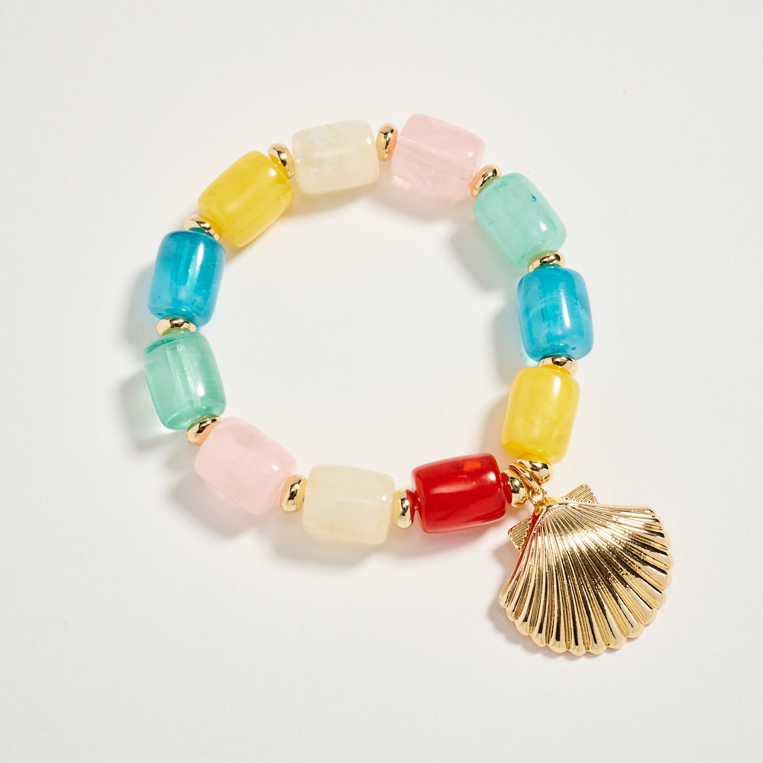 Gold Seashell Charm Beaded Bracelet – Colorful Stretch Bracelet for Women, Summer Beach Jewelry - Frem