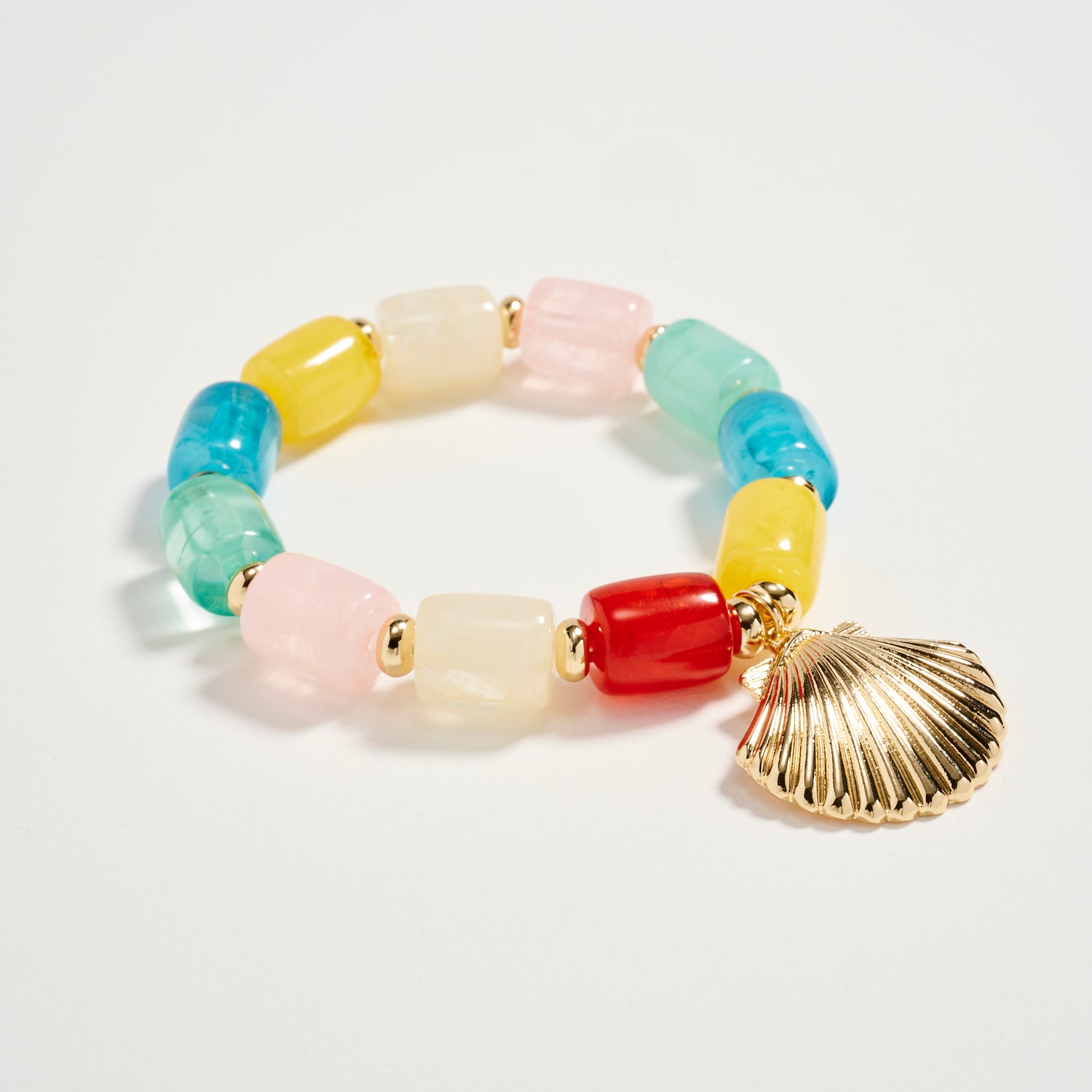 Gold Seashell Charm Beaded Bracelet – Colorful Stretch Bracelet for Women, Summer Beach Jewelry - Frem