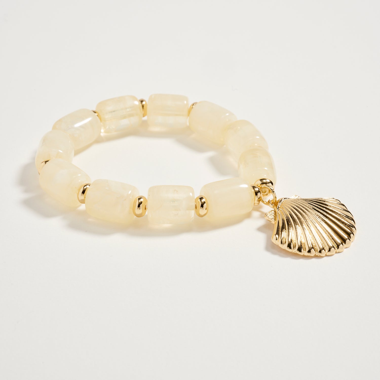 Gold Seashell Charm Beaded Bracelet – Colorful Stretch Bracelet for Women, Summer Beach Jewelry - Frem