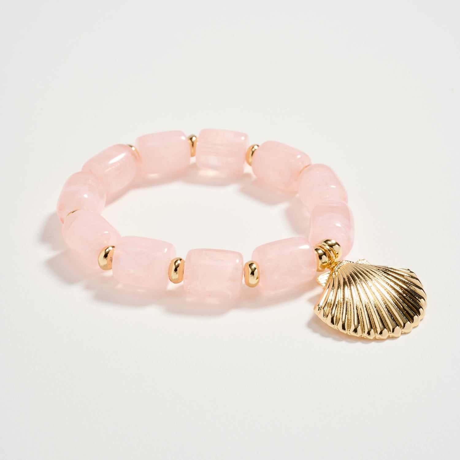 Gold Seashell Charm Beaded Bracelet – Colorful Stretch Bracelet for Women, Summer Beach Jewelry - Frem