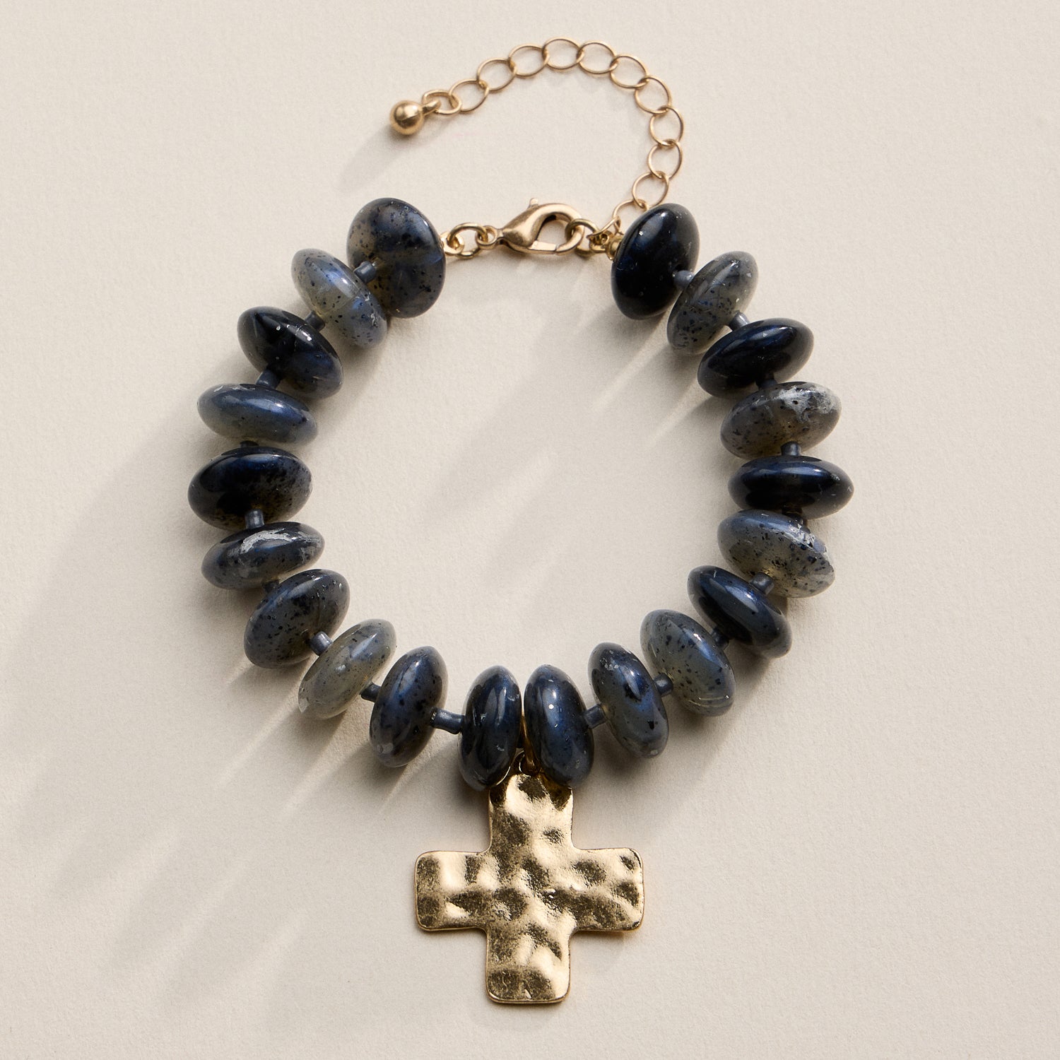Beaded Cross Charm Bracelet | Colorful Bead Bracelet with Gold Cross Pendant