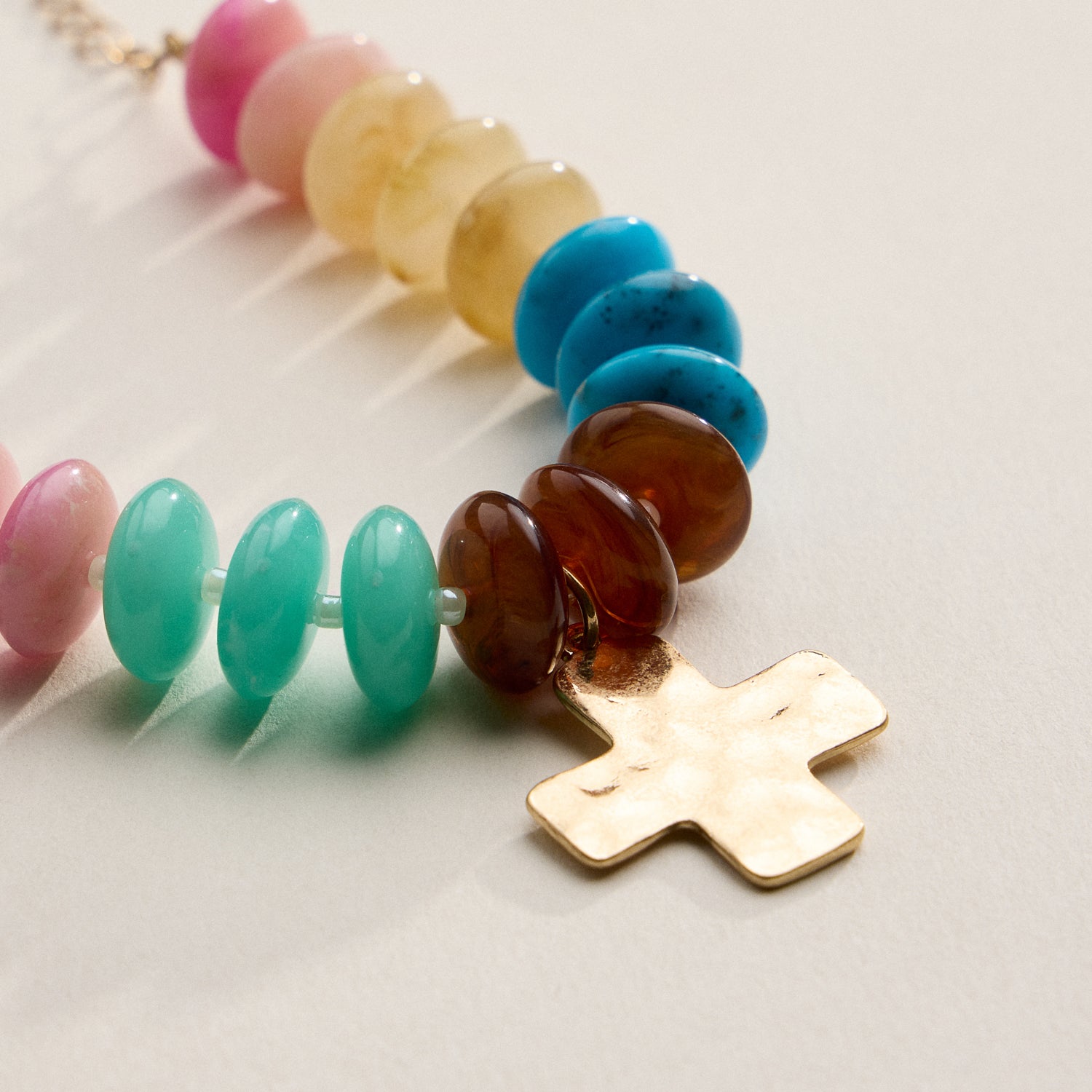 Beaded Cross Charm Bracelet | Colorful Bead Bracelet with Gold Cross Pendant
