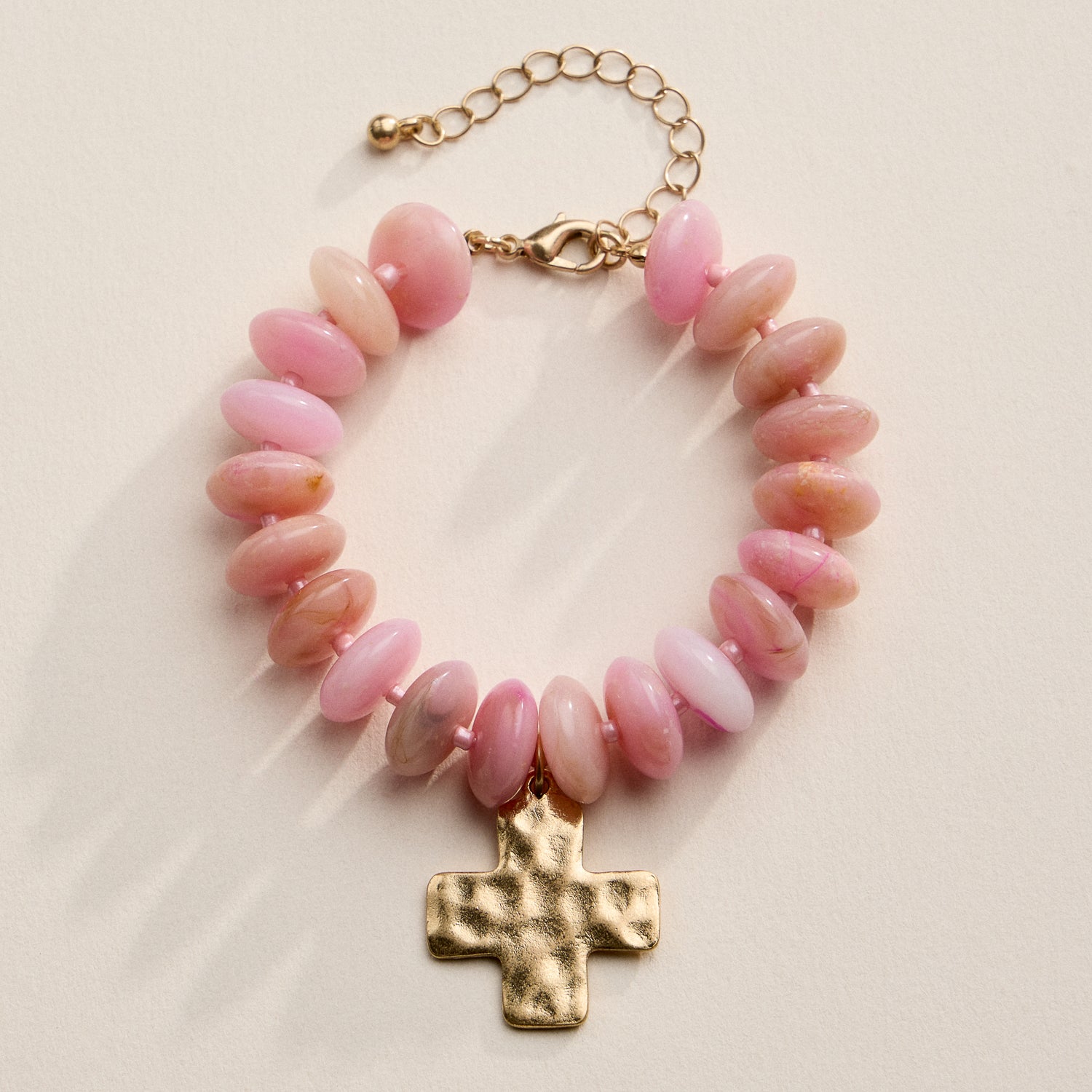 Beaded Cross Charm Bracelet | Colorful Bead Bracelet with Gold Cross Pendant
