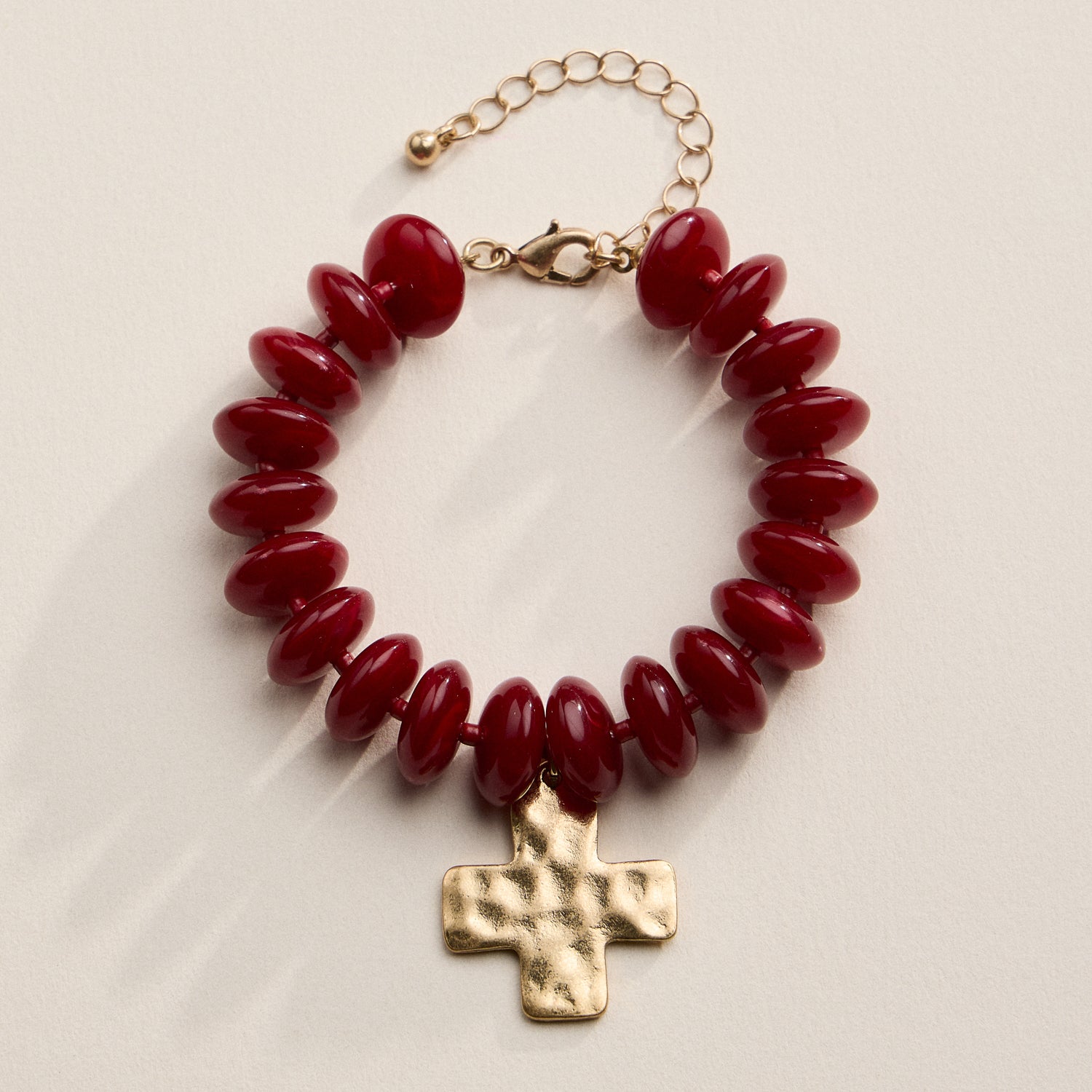 Beaded Cross Charm Bracelet | Colorful Bead Bracelet with Gold Cross Pendant