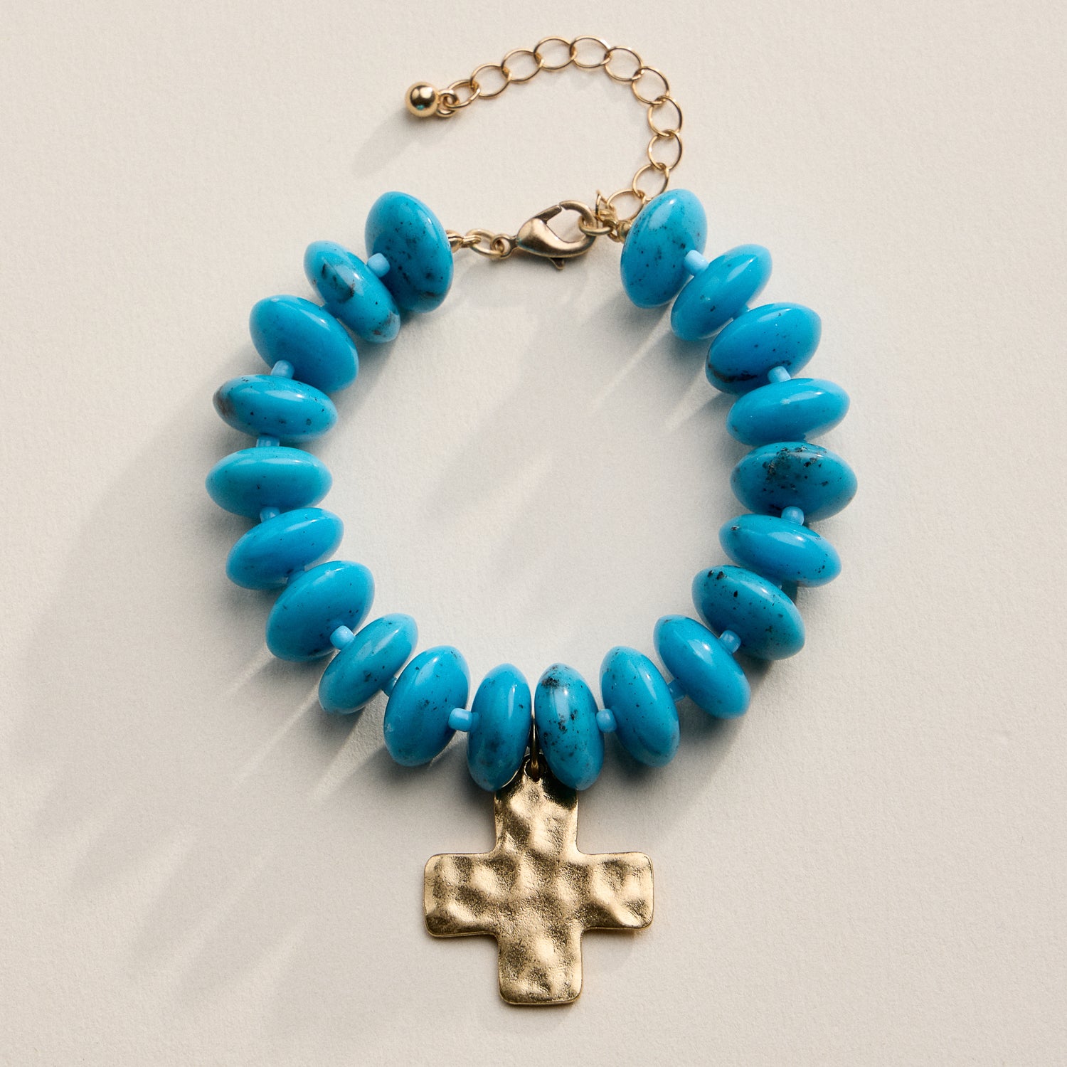 Beaded Cross Charm Bracelet | Colorful Bead Bracelet with Gold Cross Pendant
