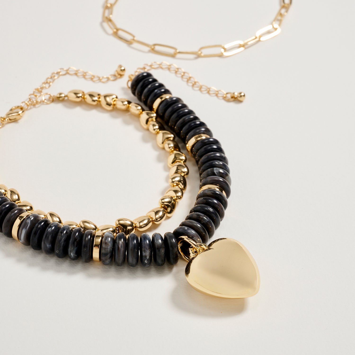 Gold Heart Charm Beaded Bracelet Set – Layered Chain & Colorful Disc Beads, Adjustable Stackable Wrist Jewelry for Women - Frem