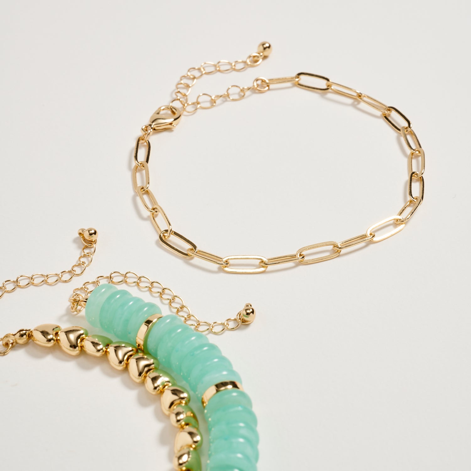 Gold Heart Charm Beaded Bracelet Set – Layered Chain & Colorful Disc Beads, Adjustable Stackable Wrist Jewelry for Women - Frem