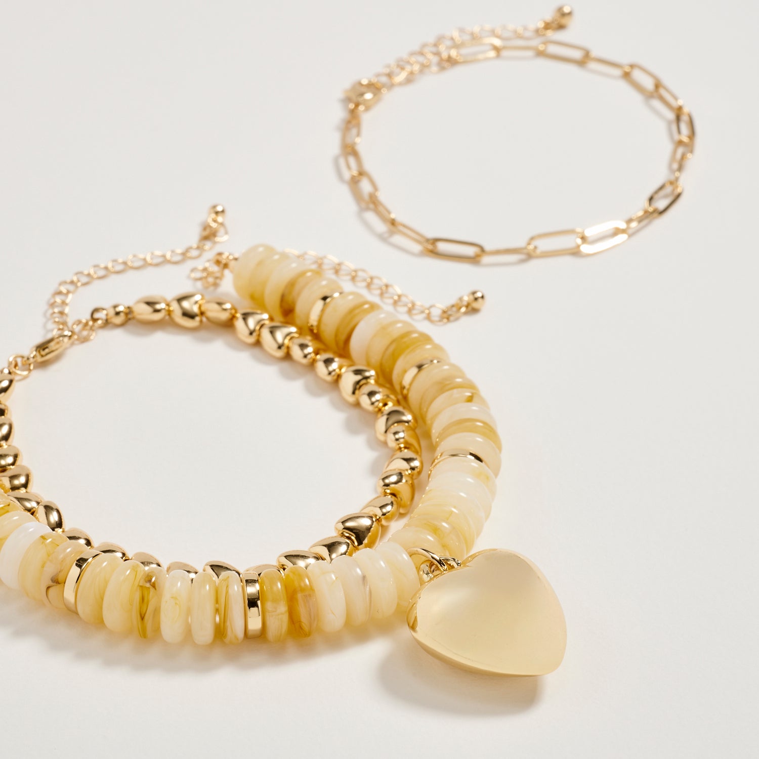 Gold Heart Charm Beaded Bracelet Set – Layered Chain & Colorful Disc Beads, Adjustable Stackable Wrist Jewelry for Women - Frem
