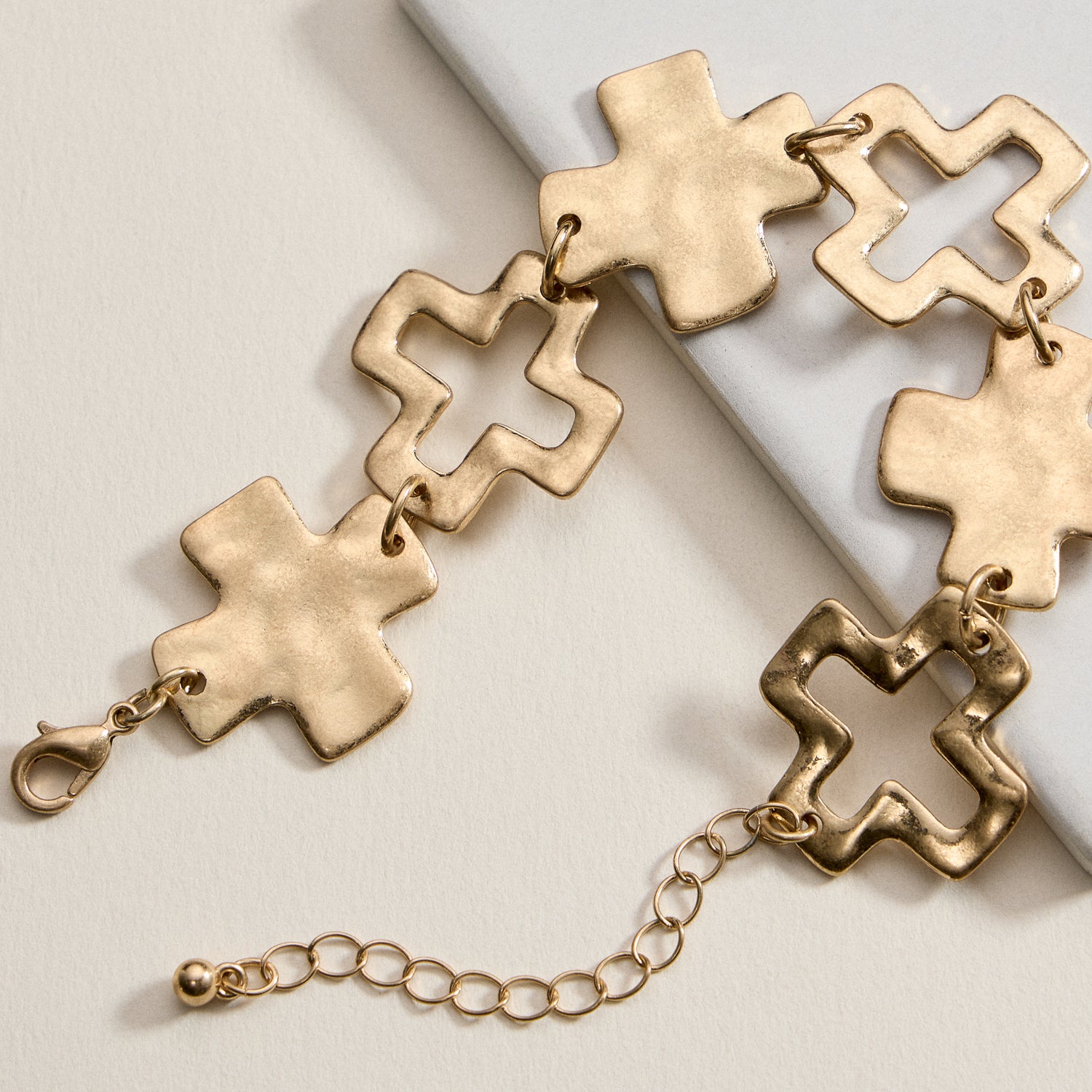 Hammered Cross Link Chain Bracelet – Gold, Silver & Two-Tone Faith Jewelry