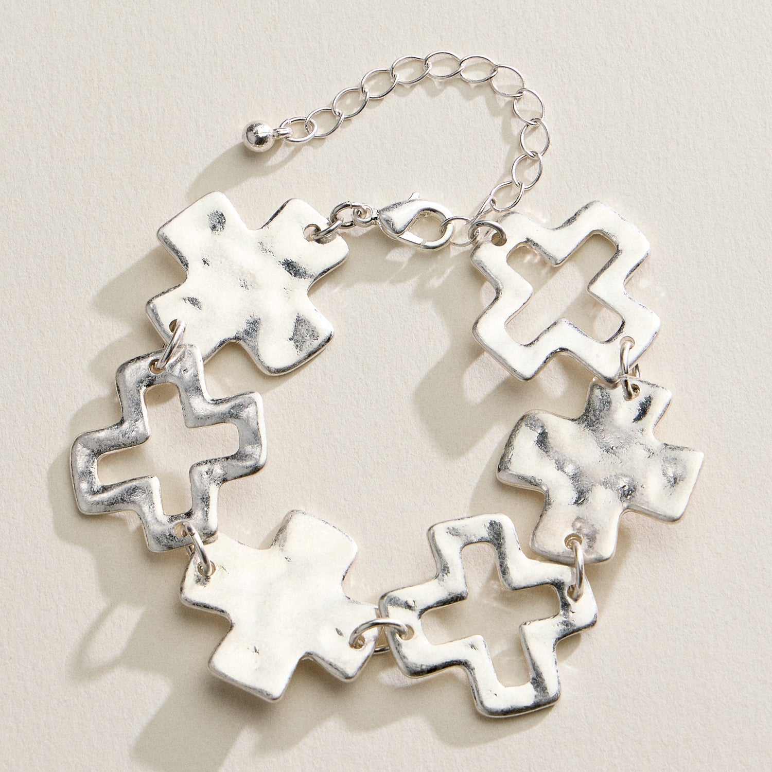 Hammered Cross Link Chain Bracelet – Gold, Silver & Two-Tone Faith Jewelry - Frem