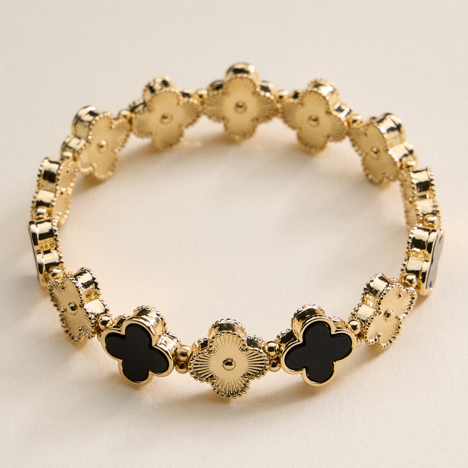 Clover Charm Stretch Bracelet | Gold Dipped Enamel Floral Bracelet