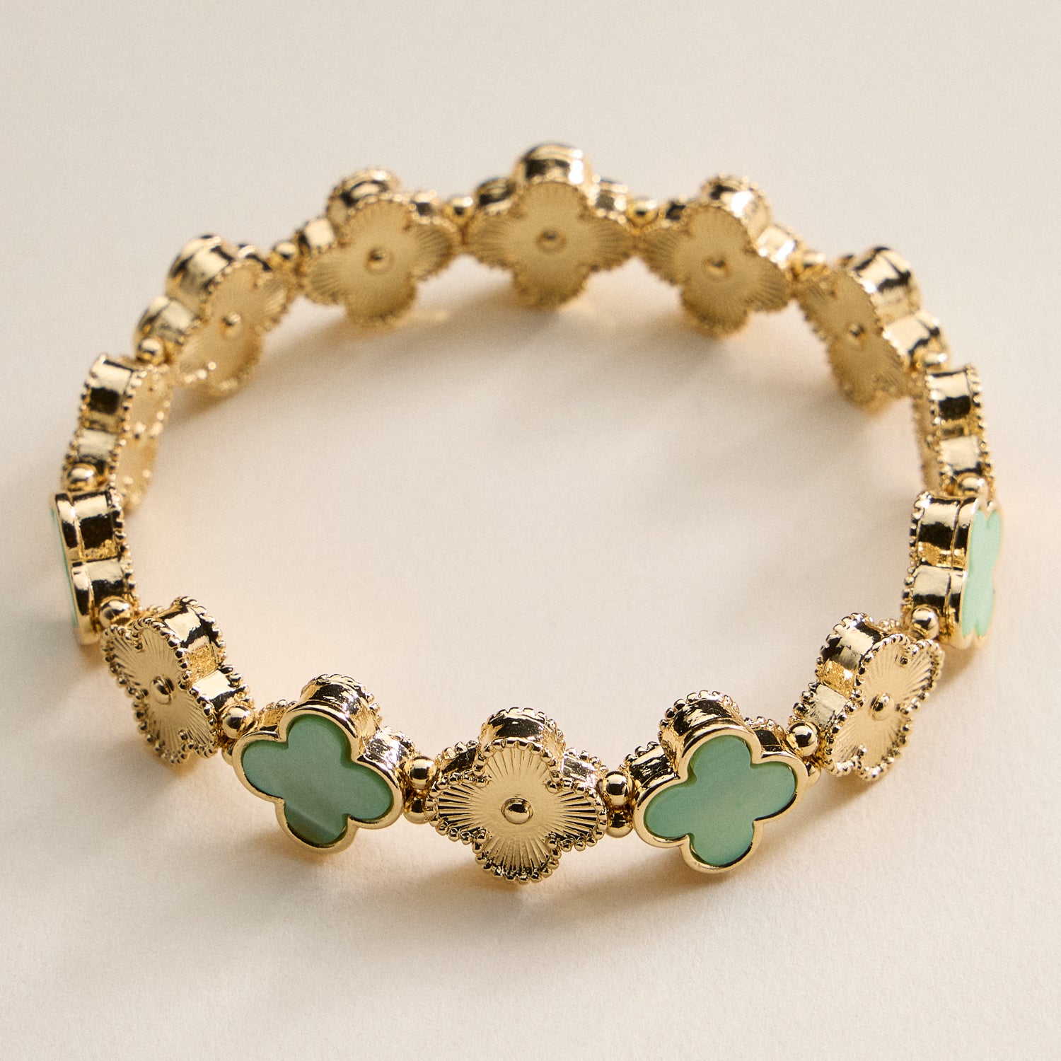 Clover Charm Stretch Bracelet | Gold Dipped Enamel Floral Bracelet