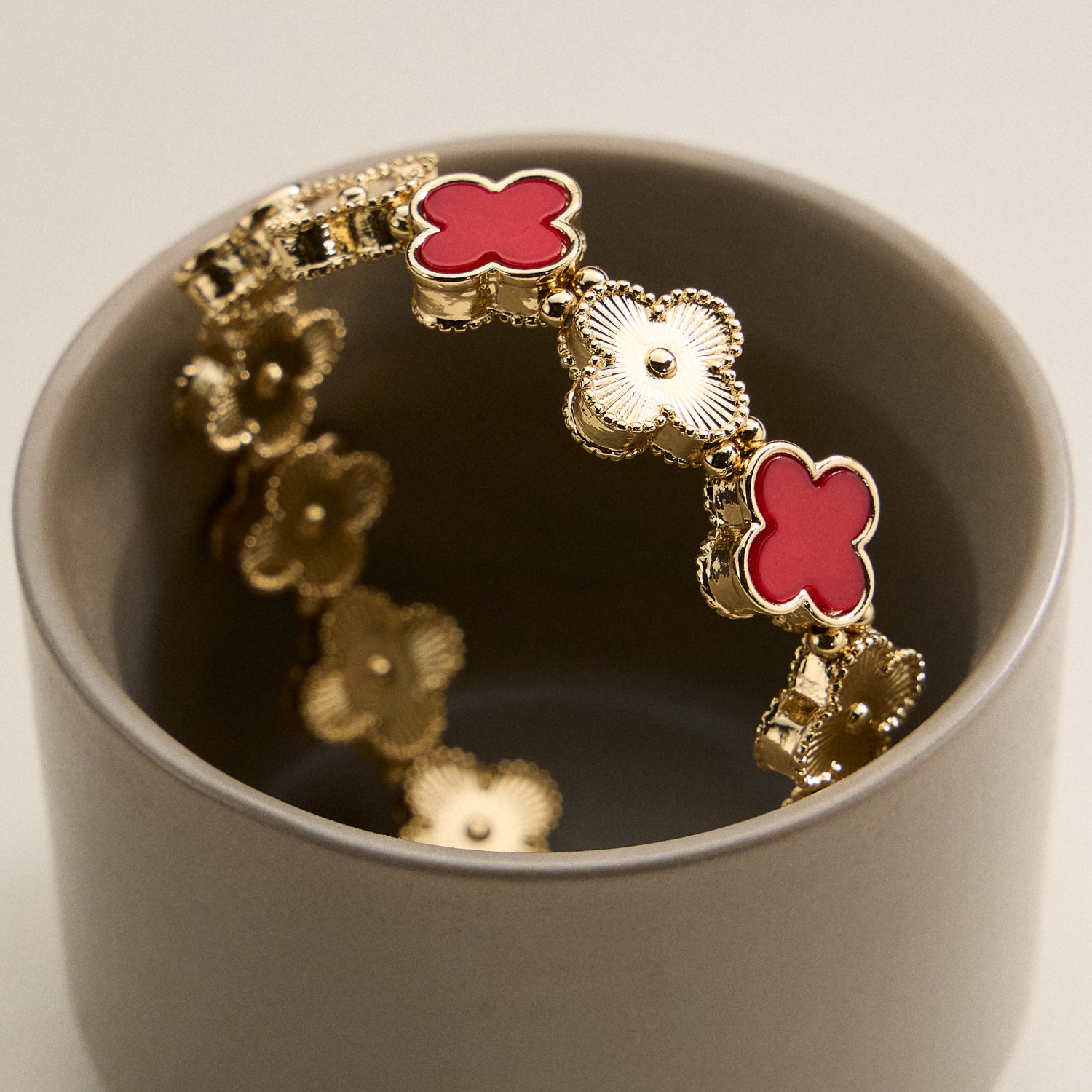 Clover Charm Stretch Bracelet | Gold Dipped Enamel Floral Bracelet