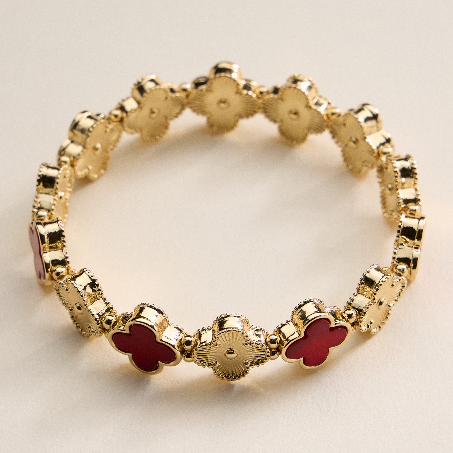 Clover Charm Stretch Bracelet | Gold Dipped Enamel Floral Bracelet