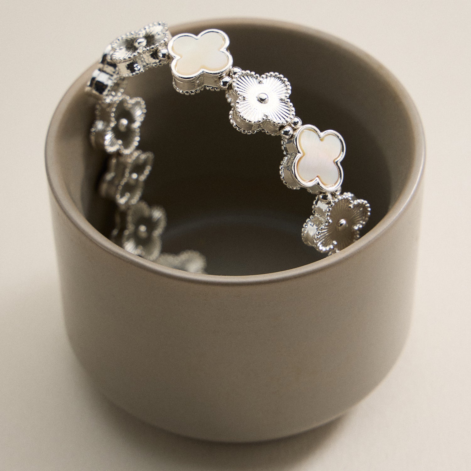 Clover Charm Stretch Bracelet | Gold Dipped Enamel Floral Bracelet
