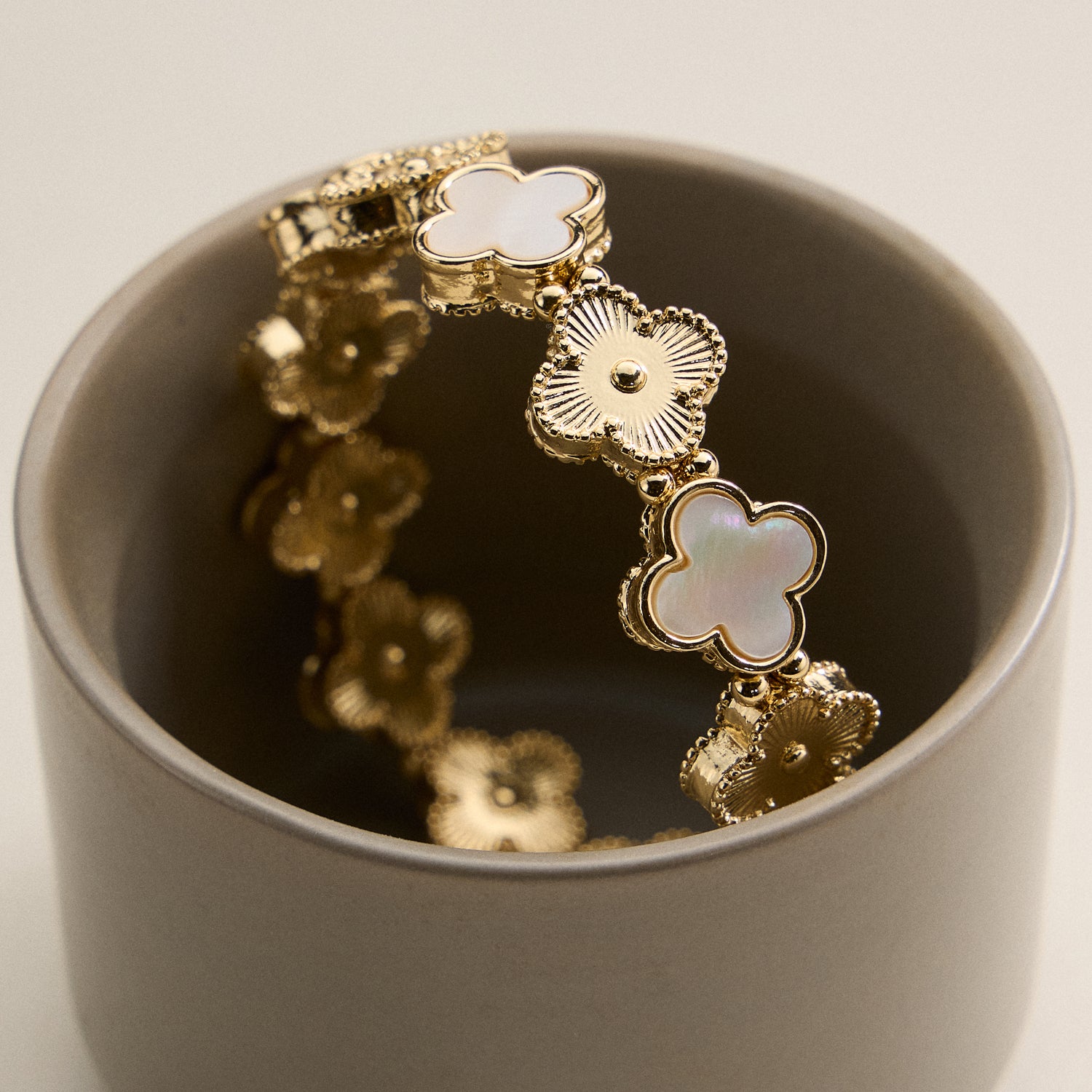 Clover Charm Stretch Bracelet | Gold Dipped Enamel Floral Bracelet