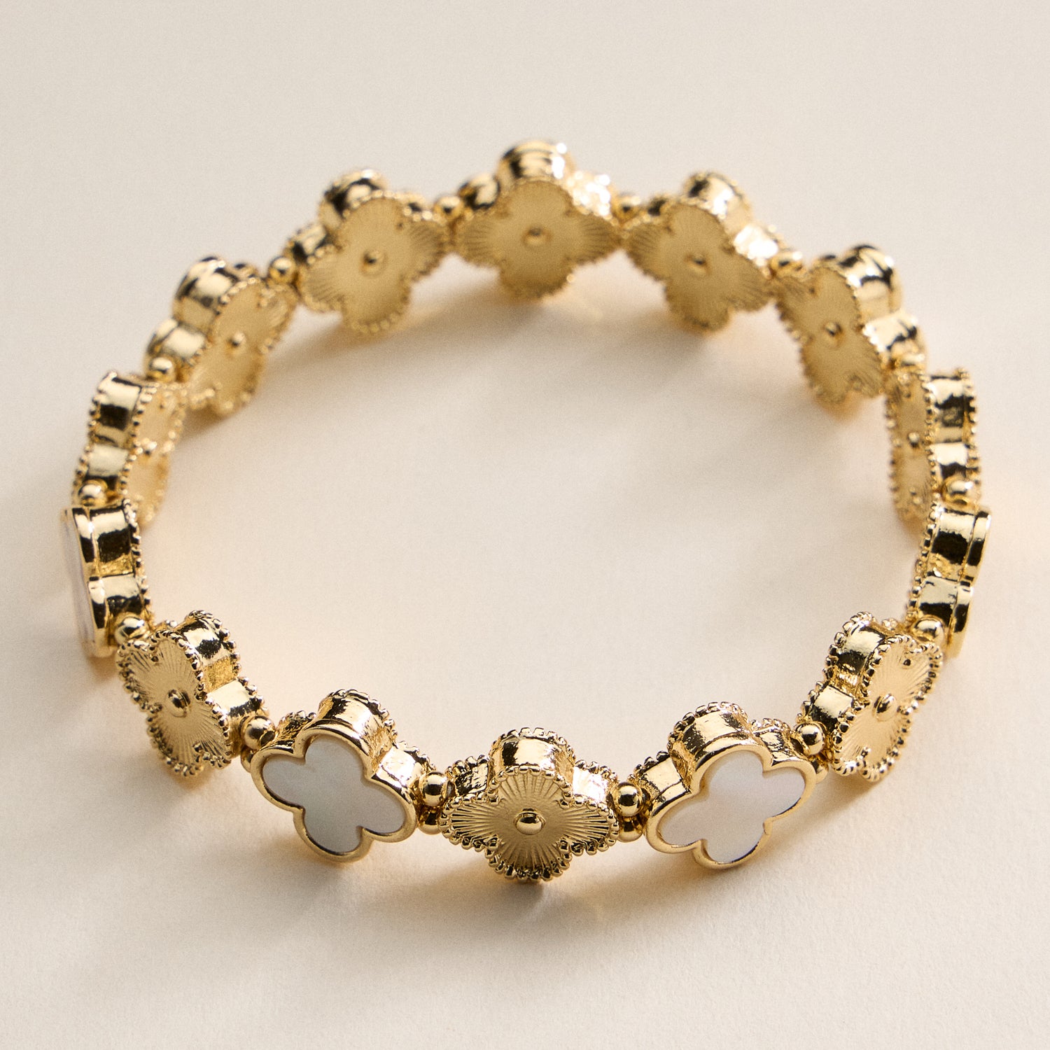 Clover Charm Stretch Bracelet | Gold Dipped Enamel Floral Bracelet