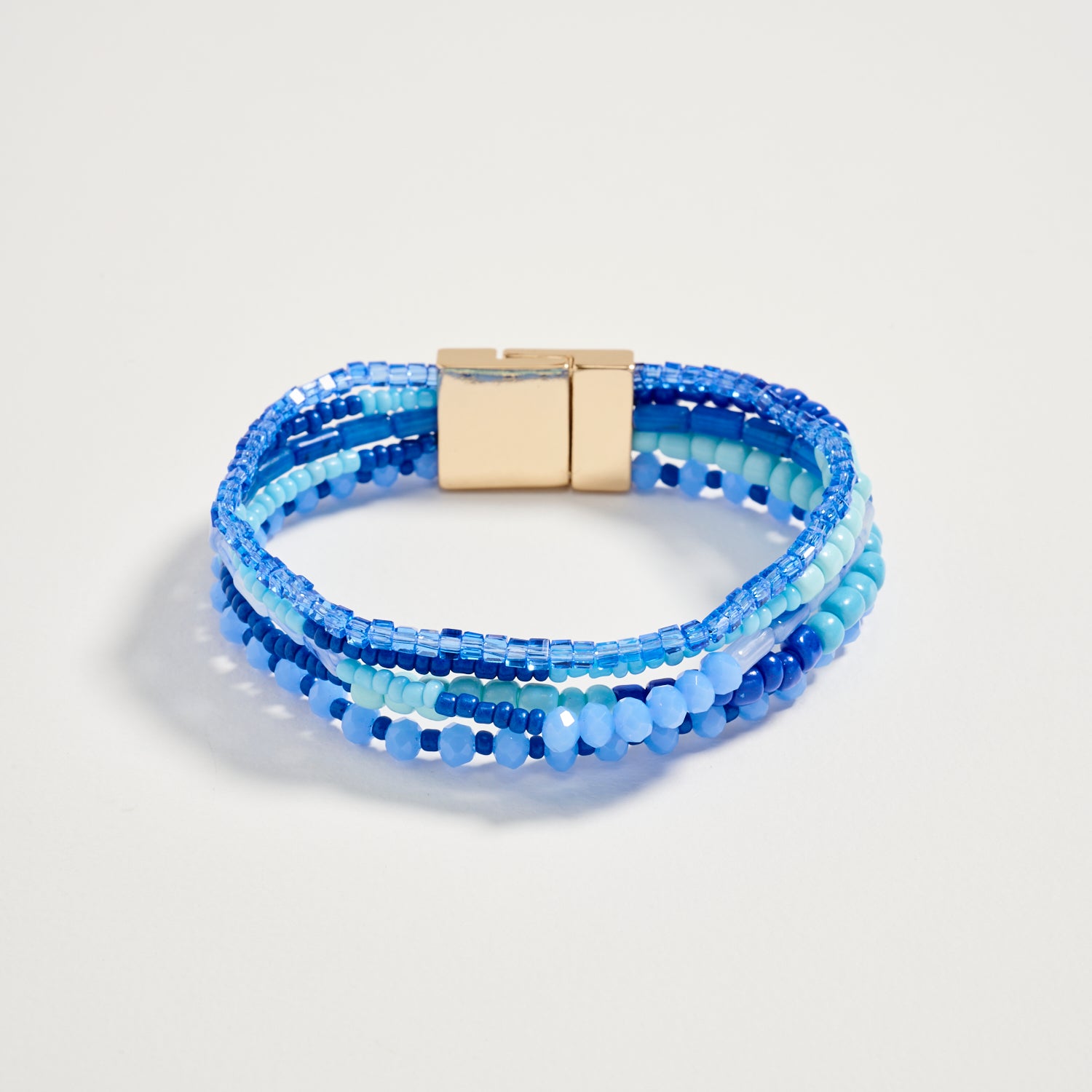 Multilayer Blue Beaded Bracelet with Gold Magnetic Clasp – Boho Stack Stretch Bracelet for Women - Frem