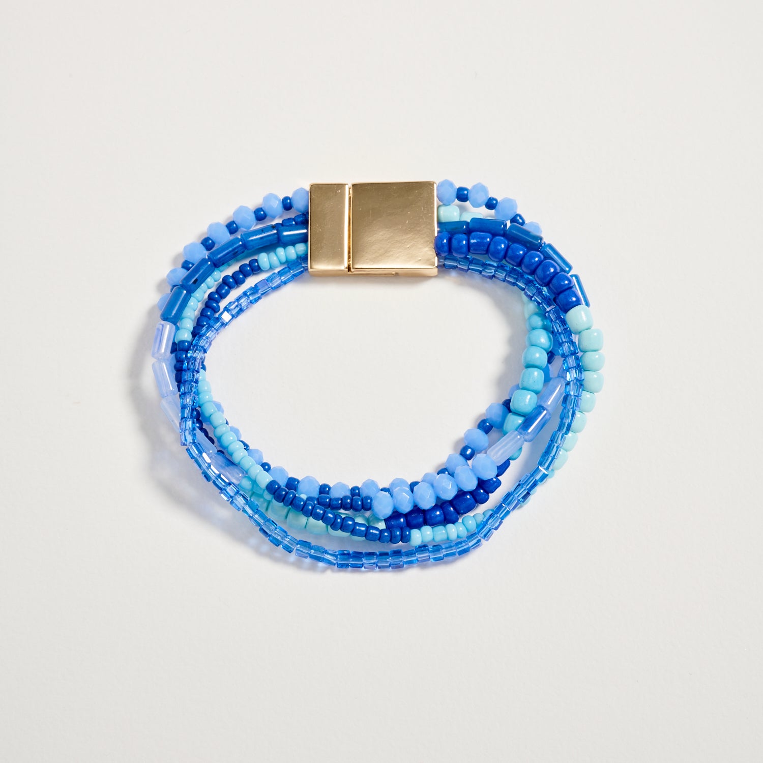 Multilayer Blue Beaded Bracelet with Gold Magnetic Clasp – Boho Stack Stretch Bracelet for Women - Frem