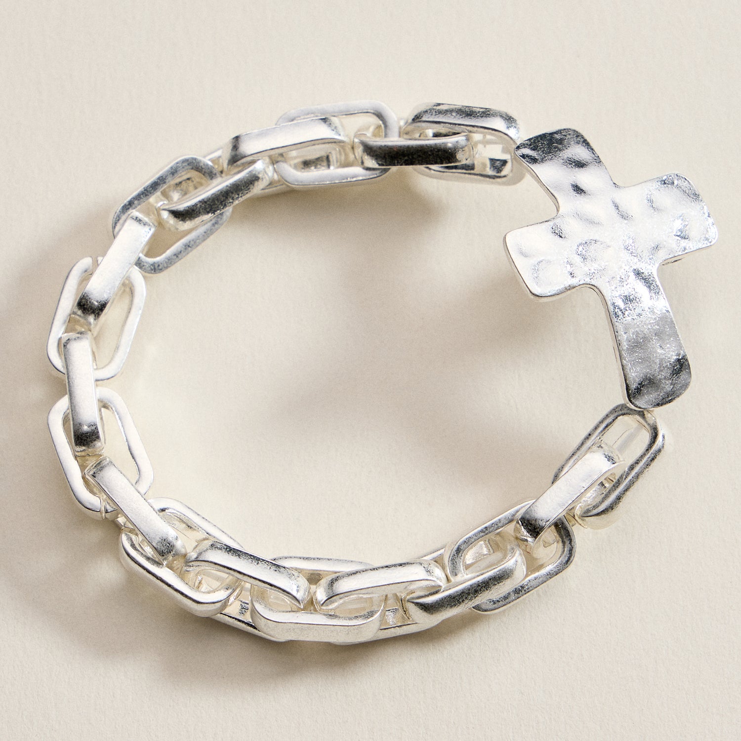 Hammered Cross Charm Chain Bracelet – Gold, Silver & Two-Tone Statement Link Jewelry - Frem
