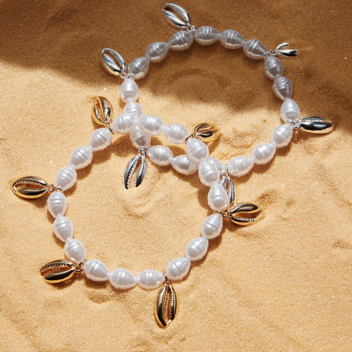 Pearl Cowrie Shell Bracelet — Gold and Silver Accent