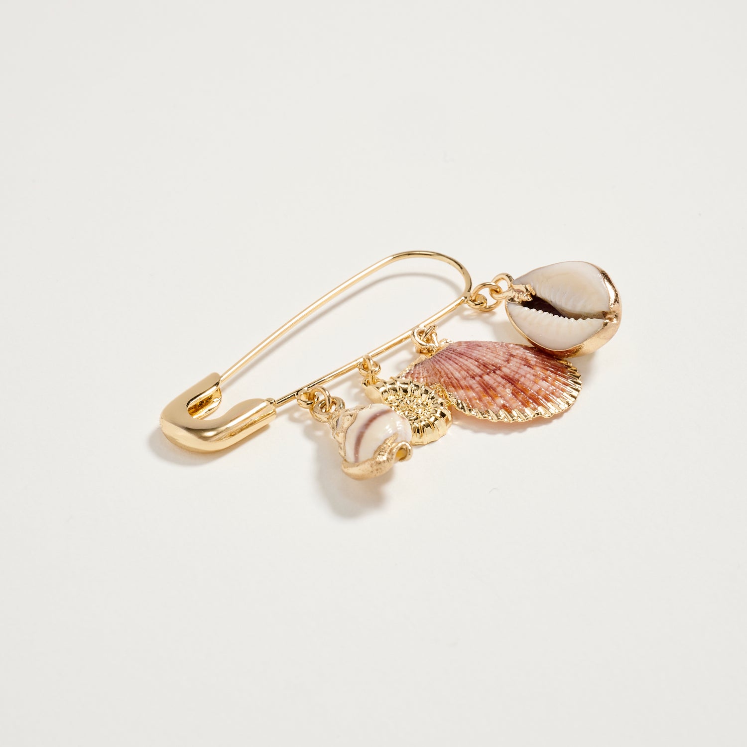 Coastal Shell Charm Safety Gold Pin Brooch - Frem