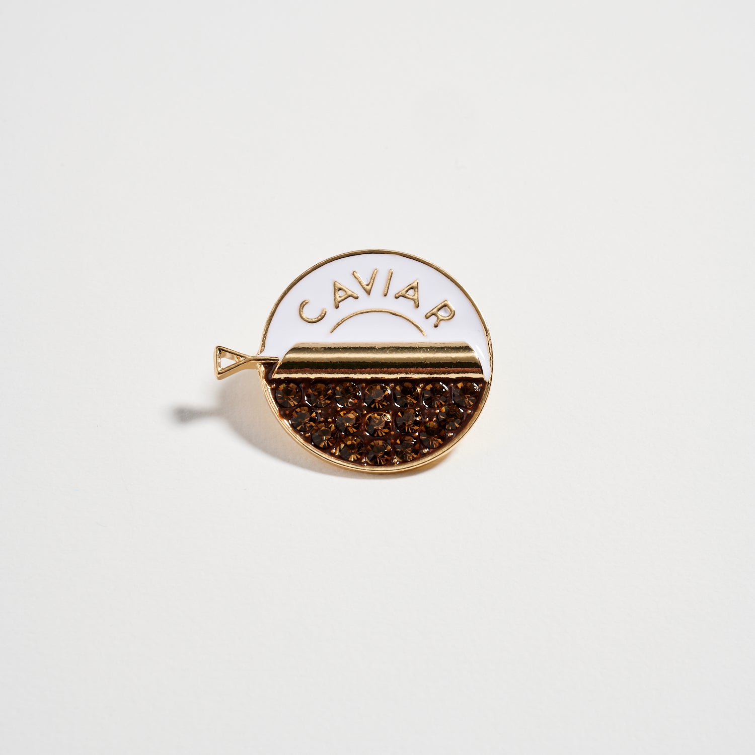 Gold Tone Caviar Acorn Brooch with Brown Crystal Pave