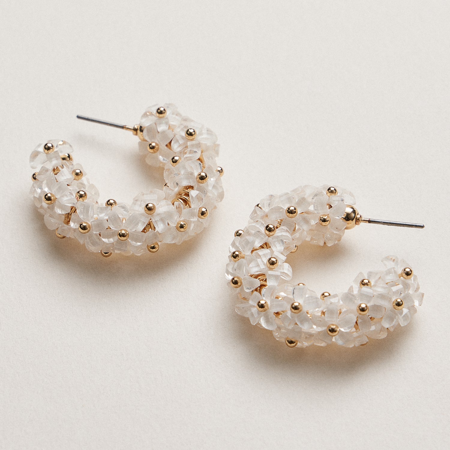Crystal Flower Hoop Earrings | Gold Beaded Hoops Crystal Jewelry
