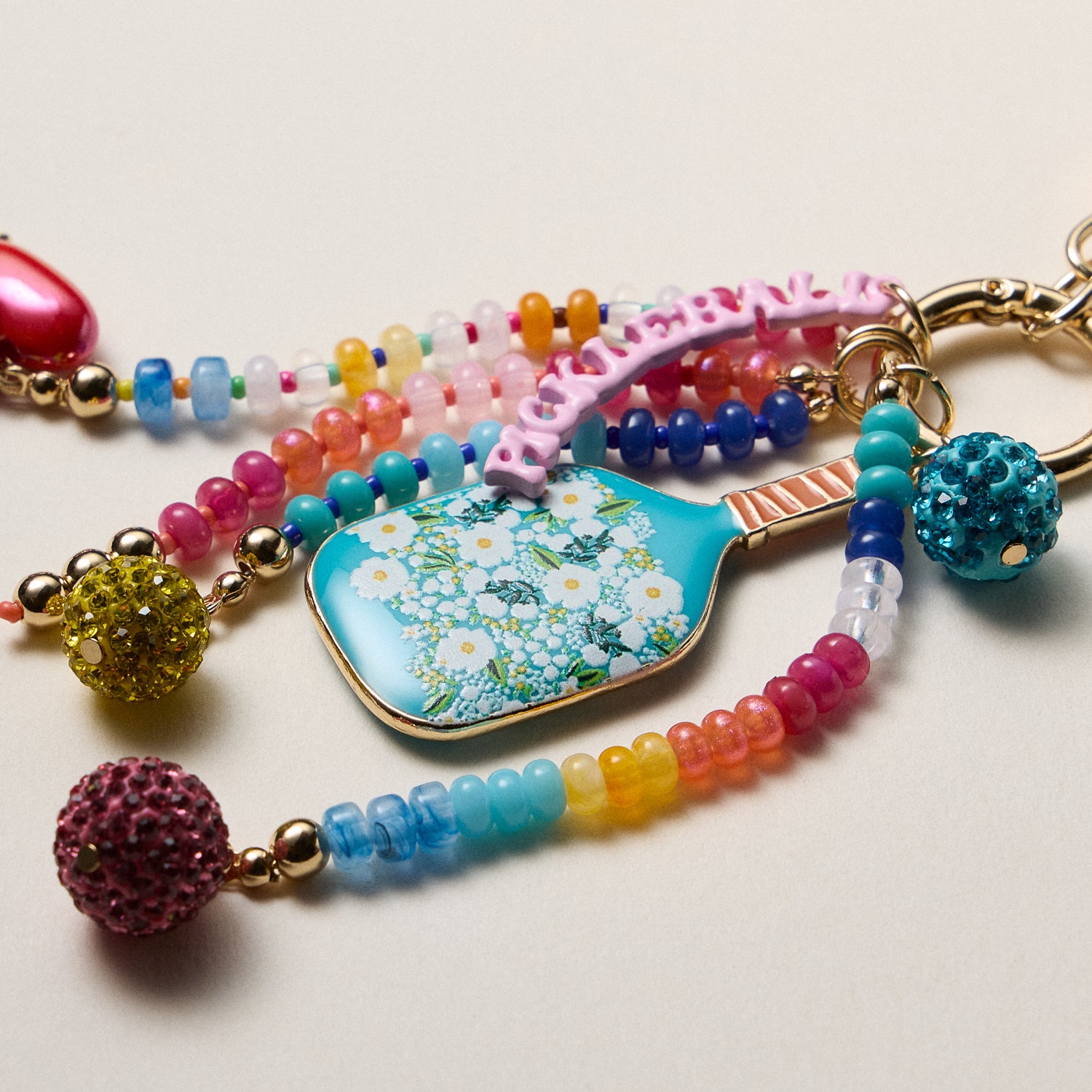Colorful Pickleball Paddle Keychain – Beaded Bag Charm - Frem