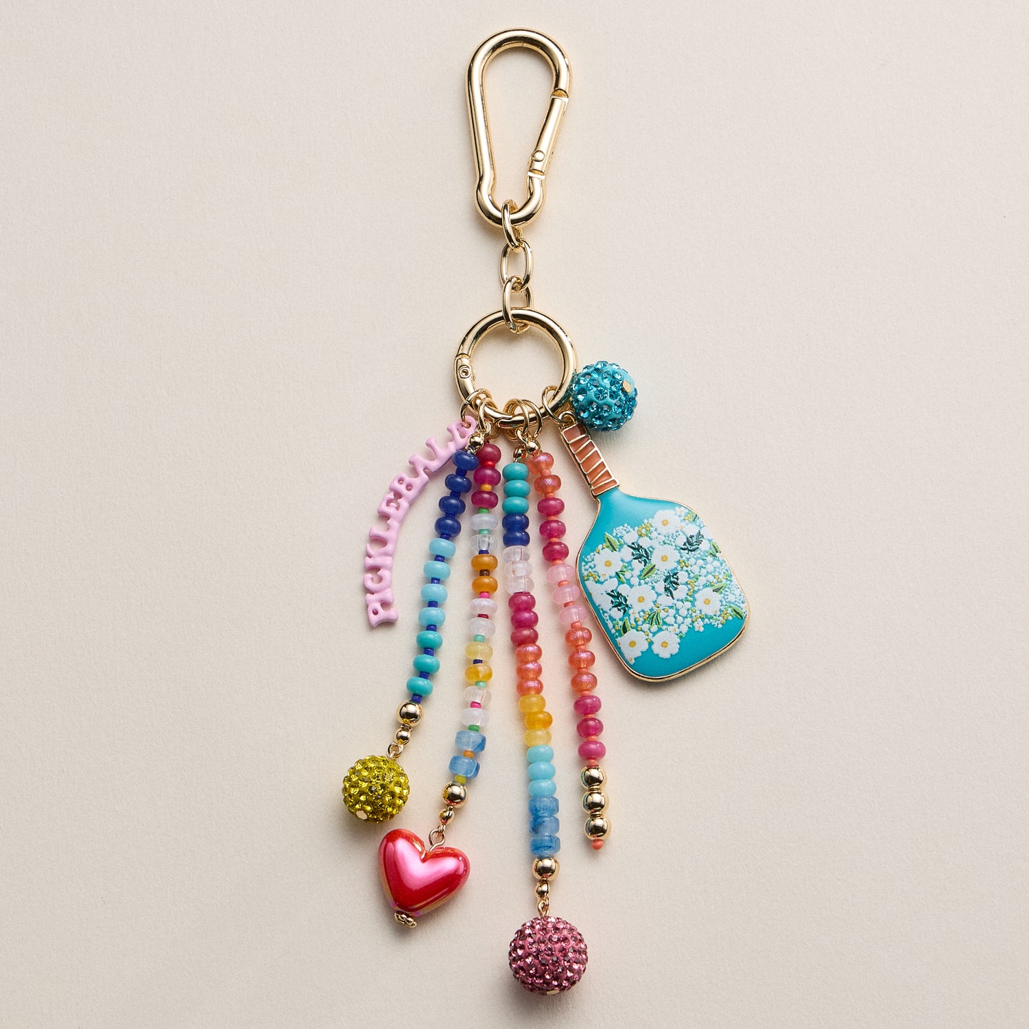 Colorful Pickleball Paddle Keychain – Beaded Bag Charm - Frem