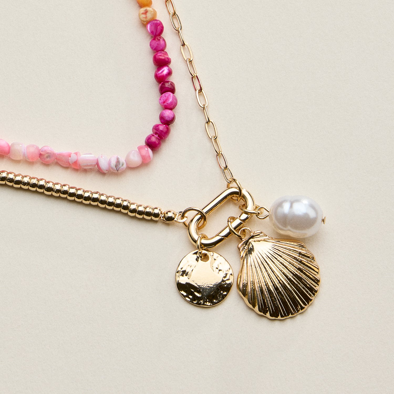 Multi Shell Charms Asymmetric | Chain & Beads Necklaces