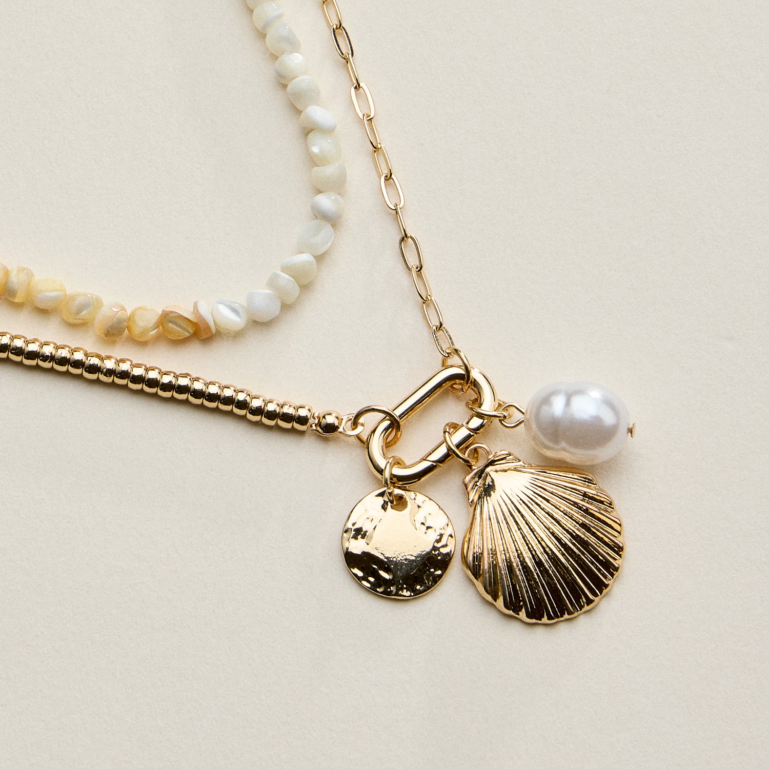 Multi Shell Charms Asymmetric | Chain & Beads Necklaces