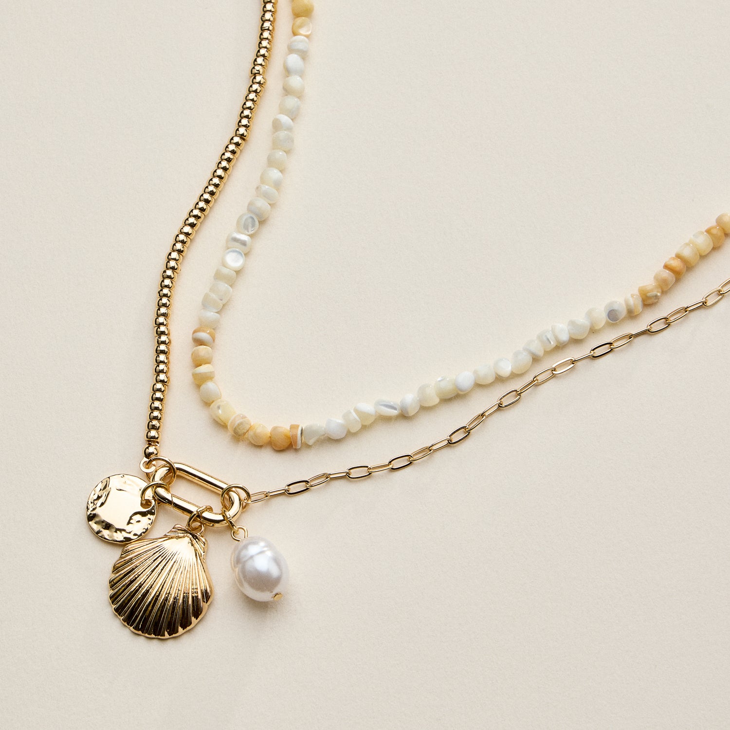 Multi Shell Charms Asymmetric | Chain & Beads Necklaces