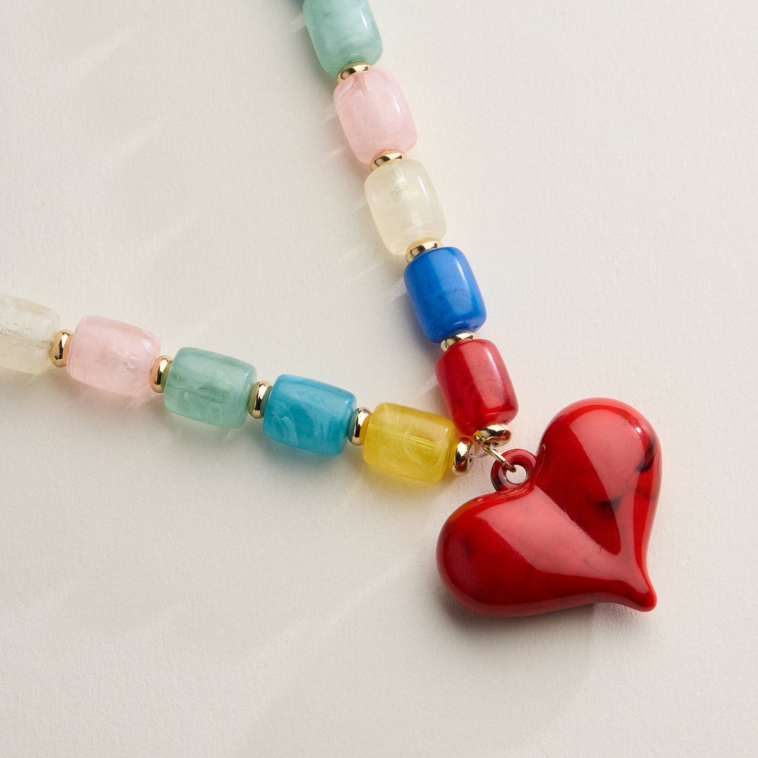 Colorful Beaded Heart Necklace – Multi-Color Barrel Bead Statement Necklace for Women - Frem