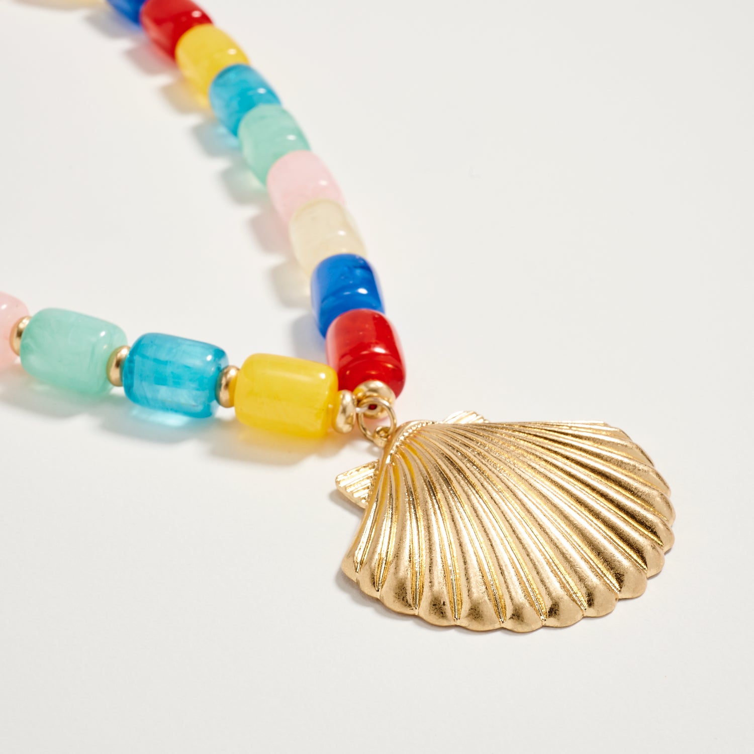 Resin Beaded Necklace with Golden Shell Pendant