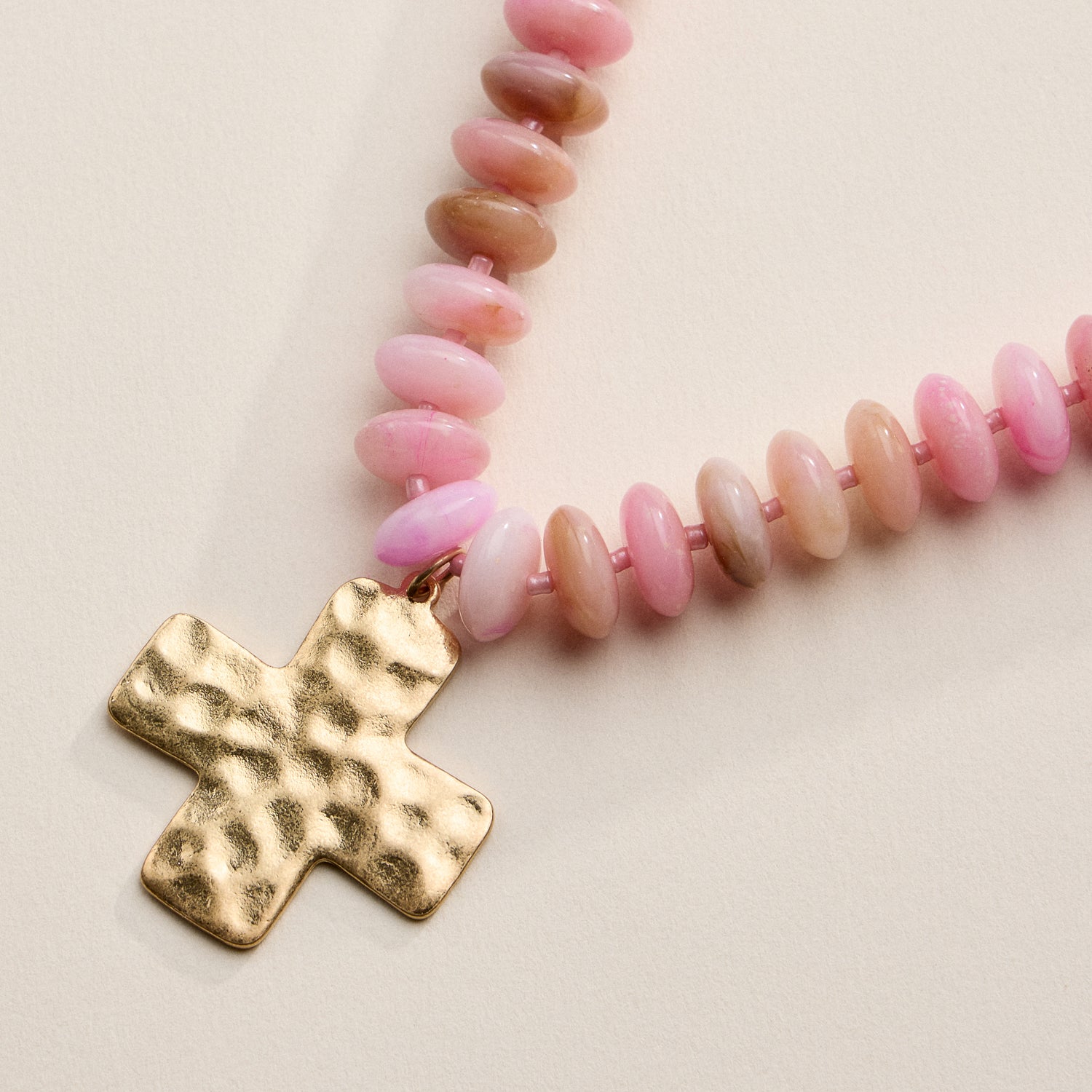 Beaded Cross Pendant Necklace for Women | Colorful Bead Necklace with Gold Cross Charm