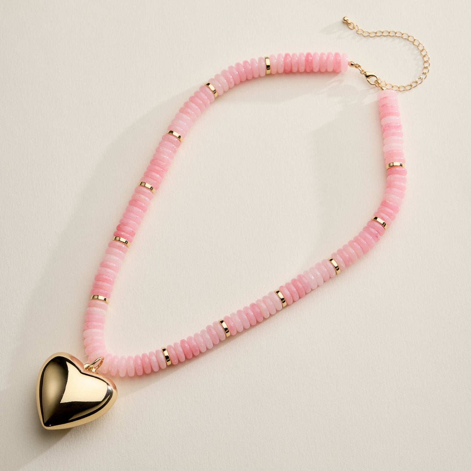 Gold Heart Pendant Beaded Necklace – Colorful Stone Choker with Adjustable Chain - Frem
