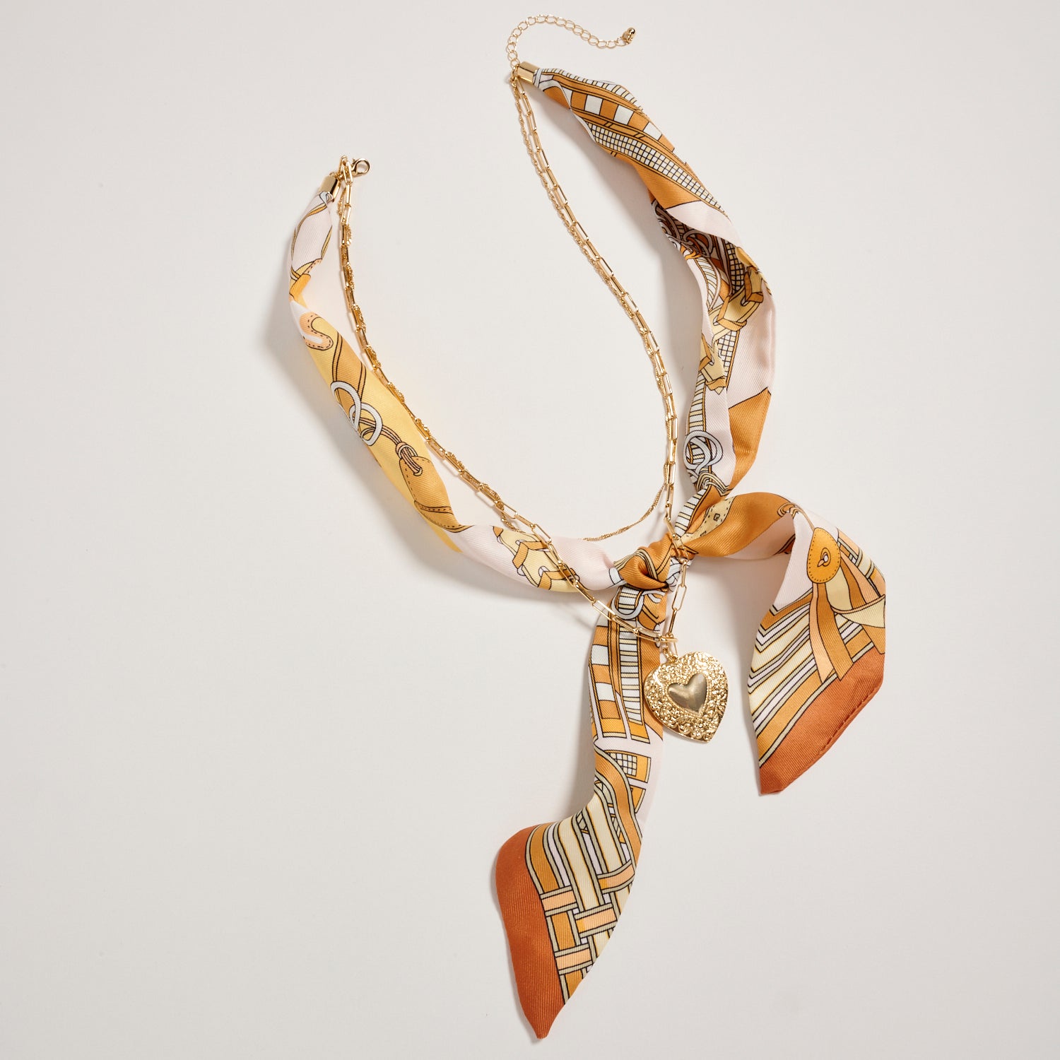 Silky Chain Scarf Necklace with Heart Pendant