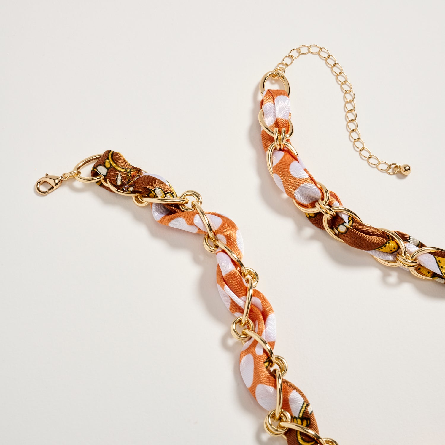 Gold Sun Charm Scarf Necklace – Brown Silk Chain Statement Necklace for Women - Frem