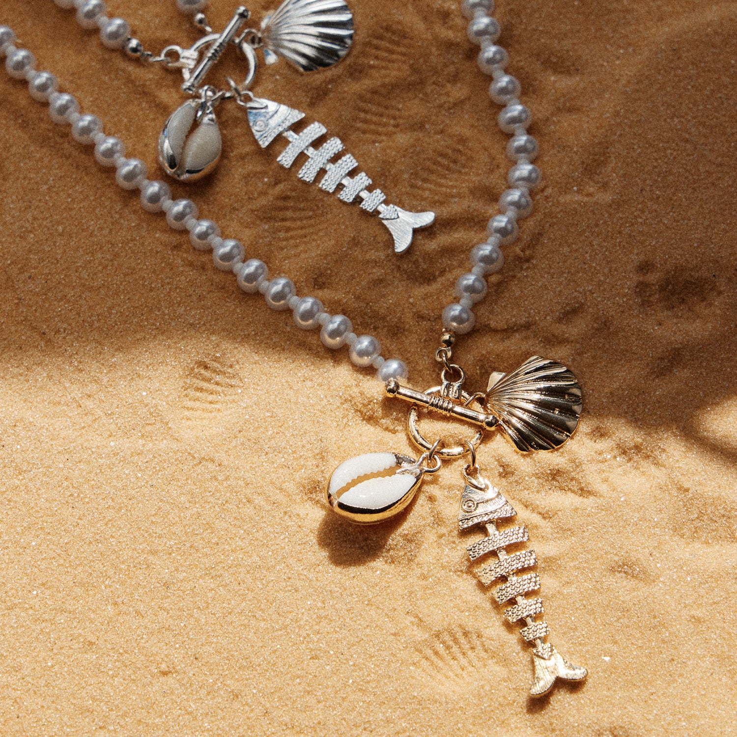 Pearl Charm Necklace — Shell & Fish Pendant