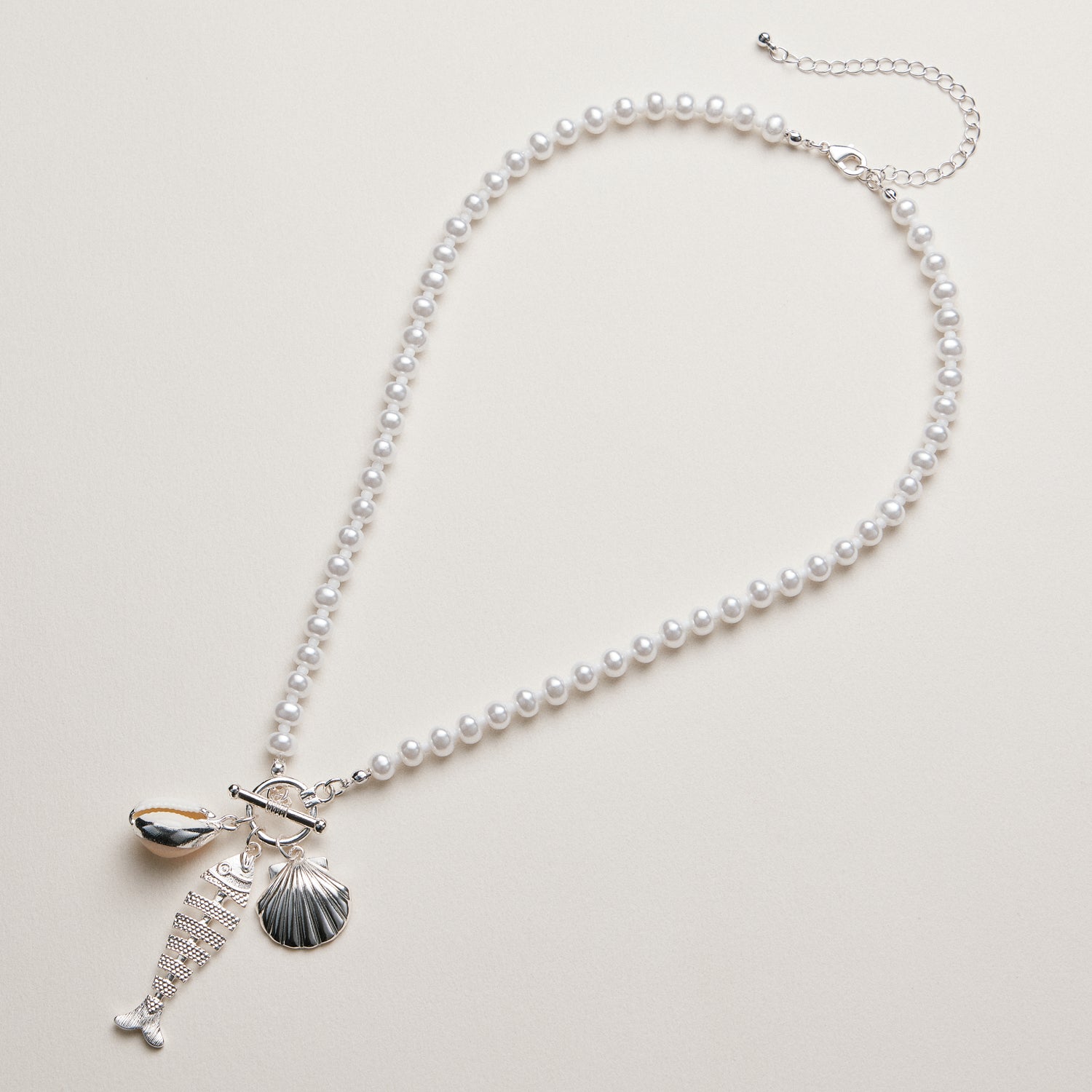 Pearl Charm Necklace — Shell & Fish Pendant