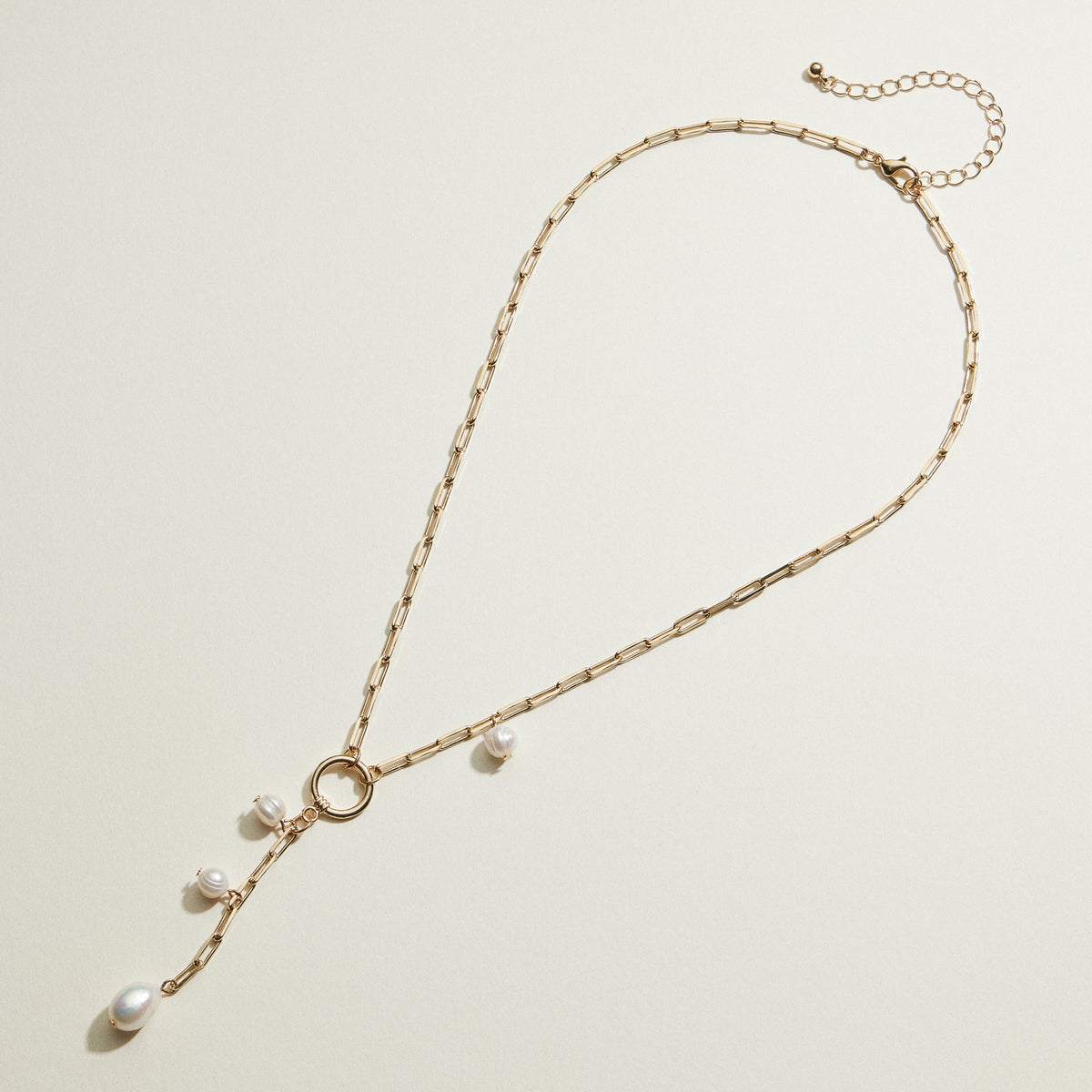 Gold Plated Pearl Lariat Necklace | Pearl Drop Jewelry