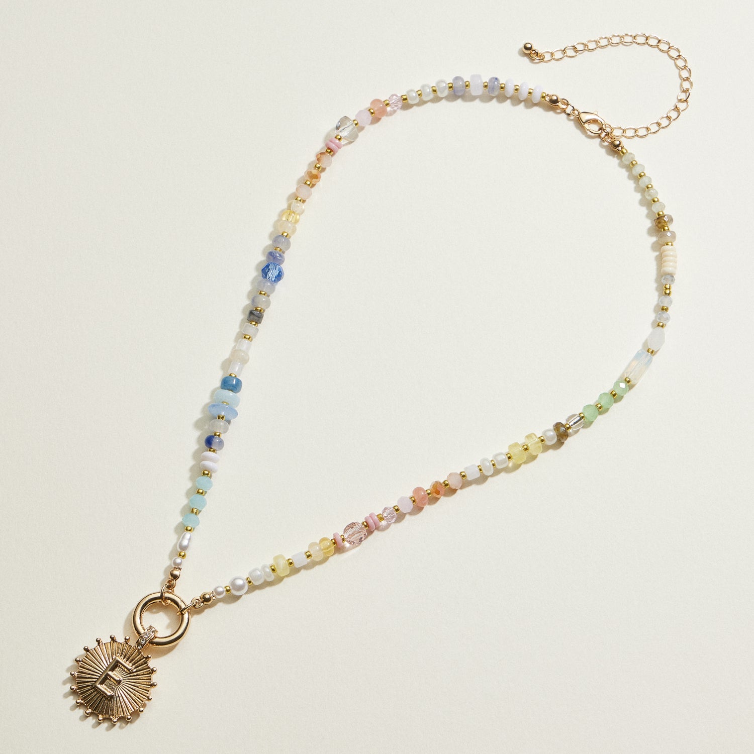 Multi-colored Beaded Initial Charm Necklace | Personalized Jewelry