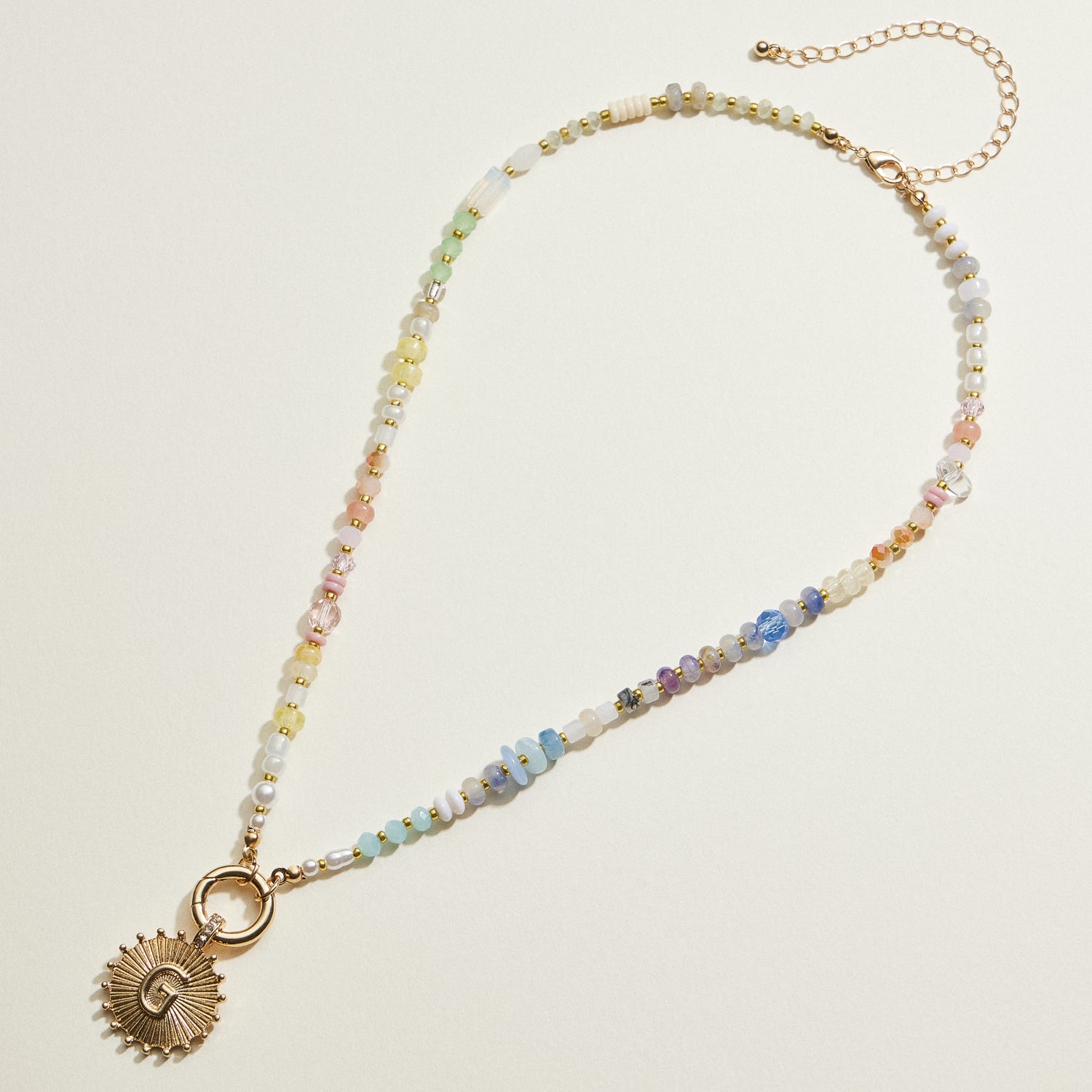 Multi-colored Beaded Initial Charm Necklace | Personalized Jewelry